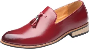 Men's Fashion High Top Leather Street Sneakers Sports Casual Shoes Fashion Style Men's Breathable Tassel Comfortable Business Slip On Work Leisure Solid Mens Ballet Shoes Leather (Red, 11.5)