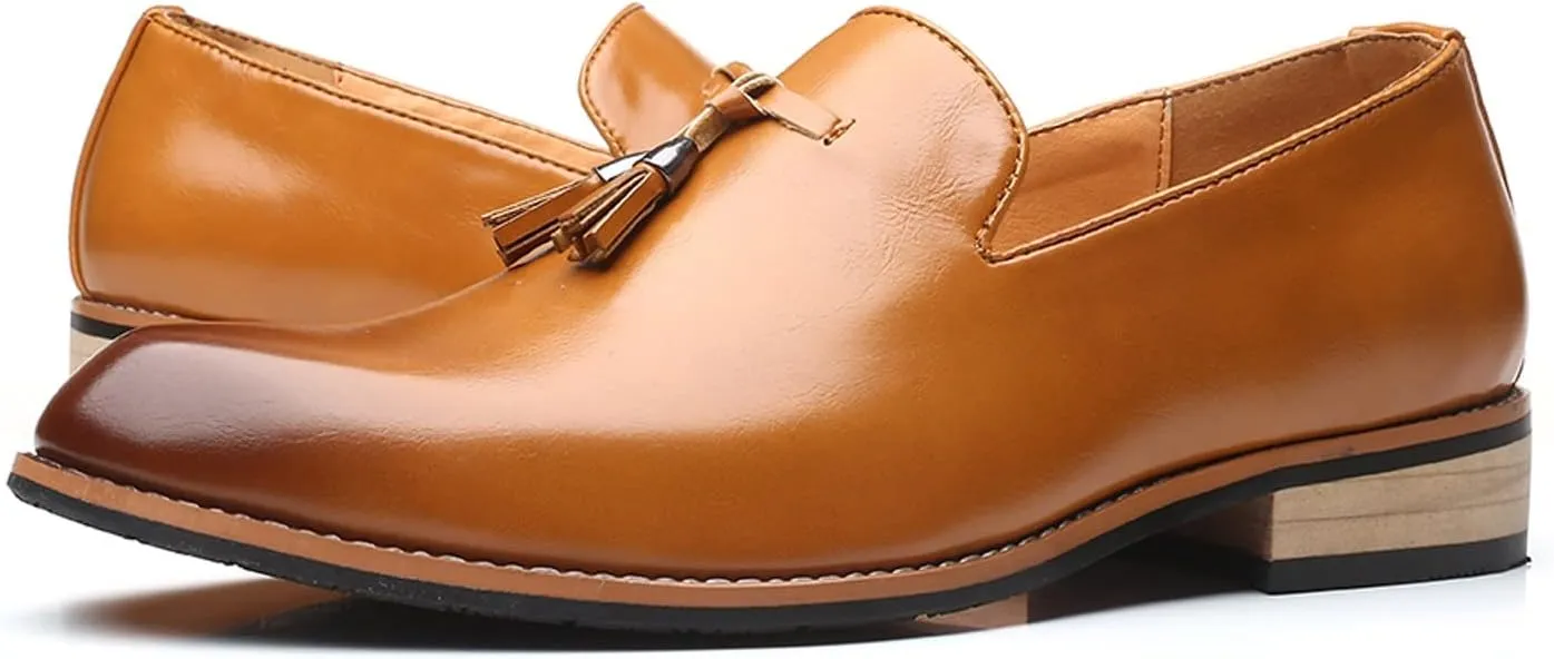 Men's Fashion High Top Leather Street Sneakers Sports Casual Shoes Fashion Style Men's Breathable Tassel Comfortable Business Slip On Work Leisure Solid Mens Ballet Shoes Leather (Yellow, 11.5)