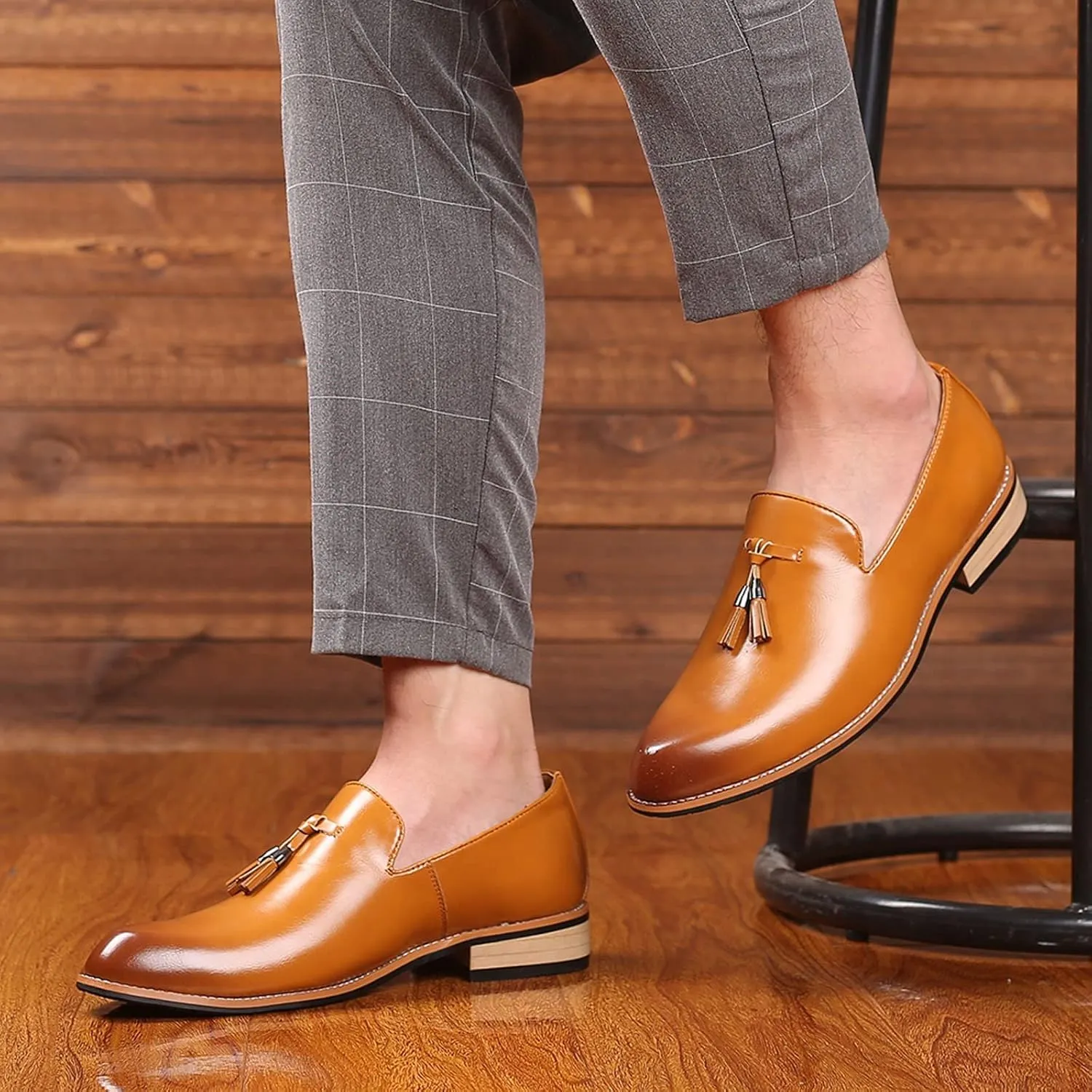 Men's Fashion High Top Leather Street Sneakers Sports Casual Shoes Fashion Style Men's Breathable Tassel Comfortable Business Slip On Work Leisure Solid Mens Ballet Shoes Leather (Yellow, 11.5)