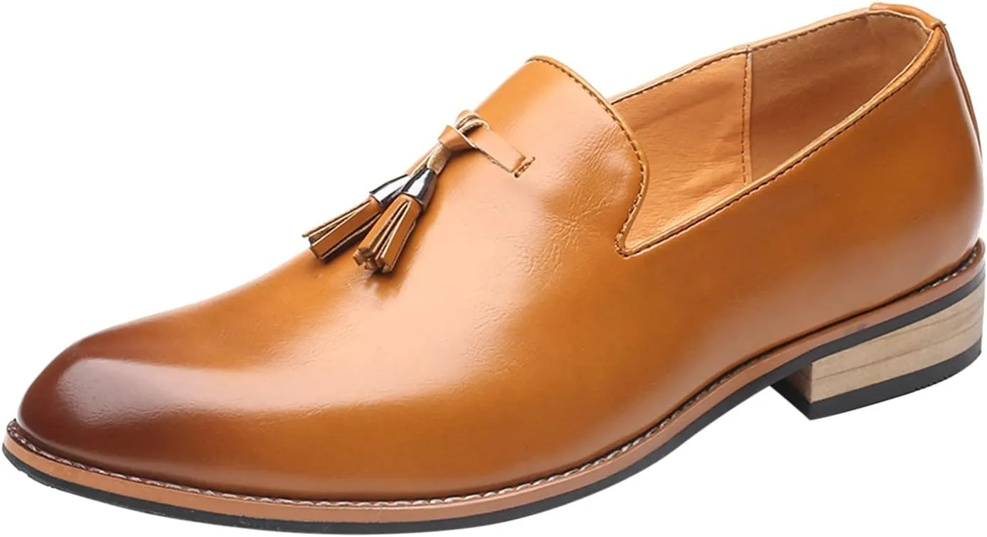 Men's Fashion High Top Leather Street Sneakers Sports Casual Shoes Fashion Style Men's Breathable Tassel Comfortable Business Slip On Work Leisure Solid Mens Ballet Shoes Leather (Yellow, 11.5)