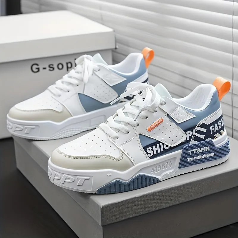 Men's Fashion Low Top Lace Up Comfortable Stylish Casual Walking Skateboard Shoes, Men's Street Sneakers