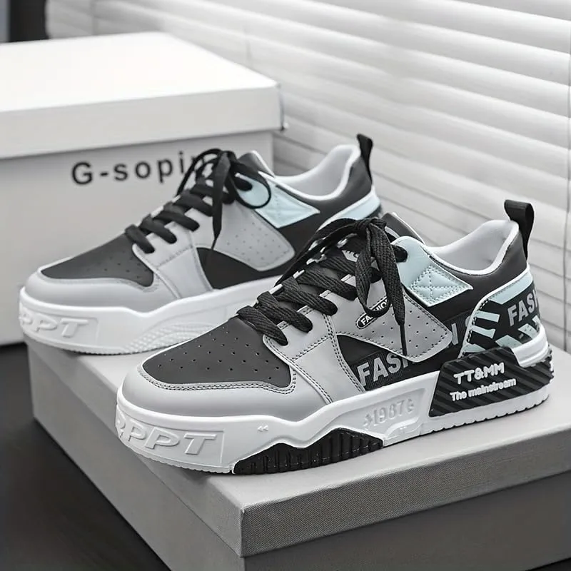 Men's Fashion Low Top Lace Up Comfortable Stylish Casual Walking Skateboard Shoes, Men's Street Sneakers