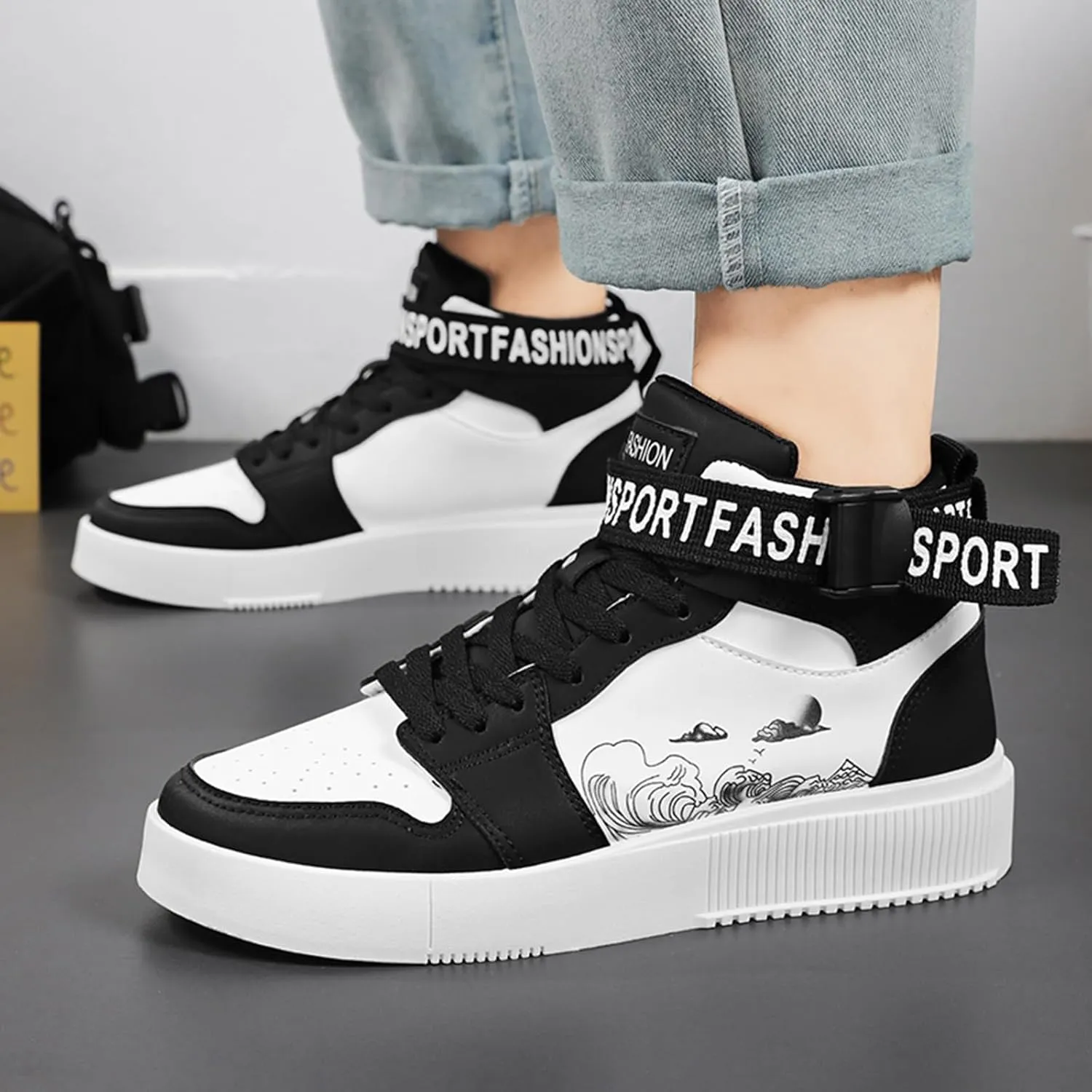 Men's Fashion Sneakers High Top Skate Shoes Stylish Street Sneakers Casual Walking Shoes