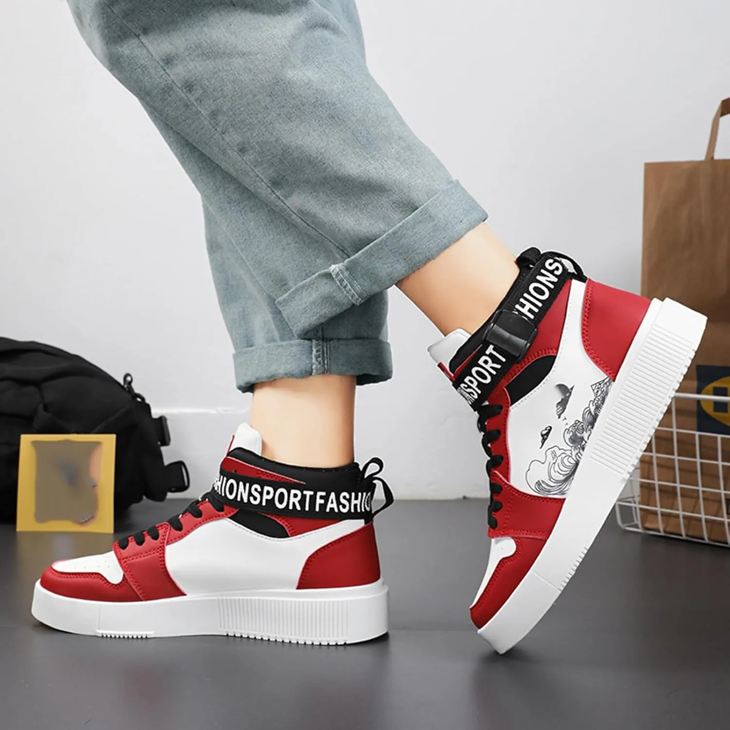Men's Fashion Sneakers High Top Skate Shoes Stylish Street Sneakers Casual Walking Shoes