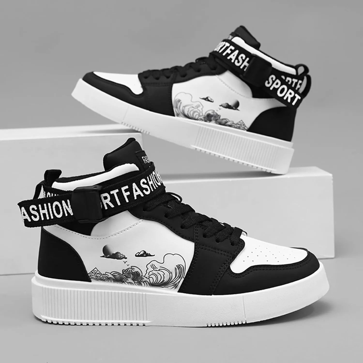 Men's Fashion Sneakers High Top Skate Shoes Stylish Street Sneakers Casual Walking Shoes
