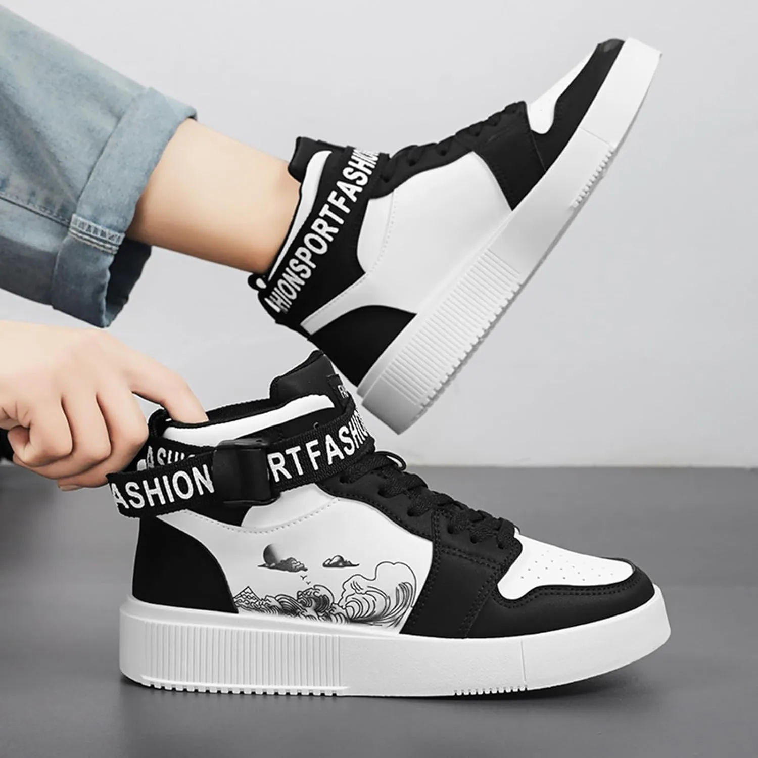 Men's Fashion Sneakers High Top Skate Shoes Stylish Street Sneakers Casual Walking Shoes