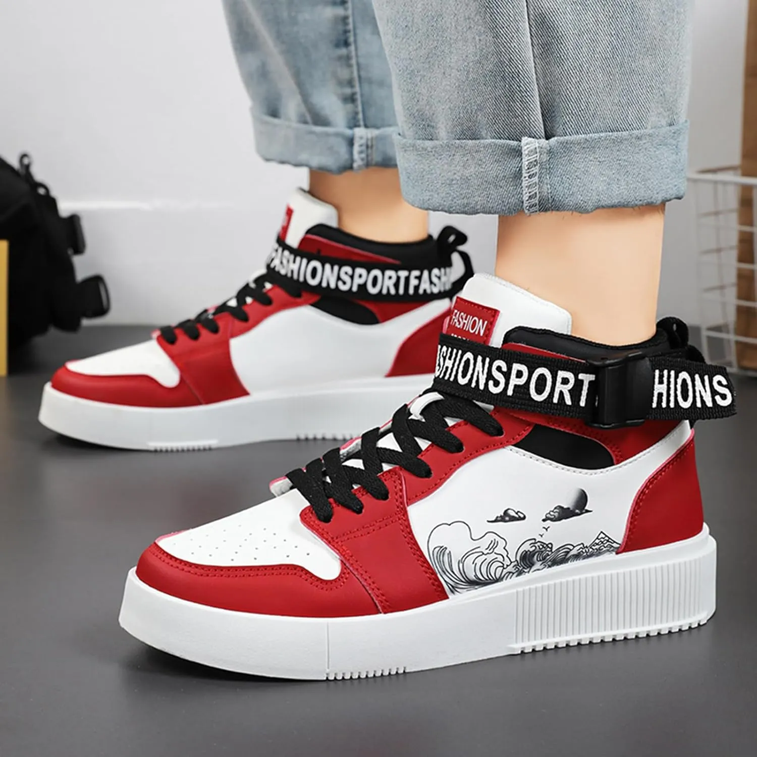 Men's Fashion Sneakers High Top Skate Shoes Stylish Street Sneakers Casual Walking Shoes