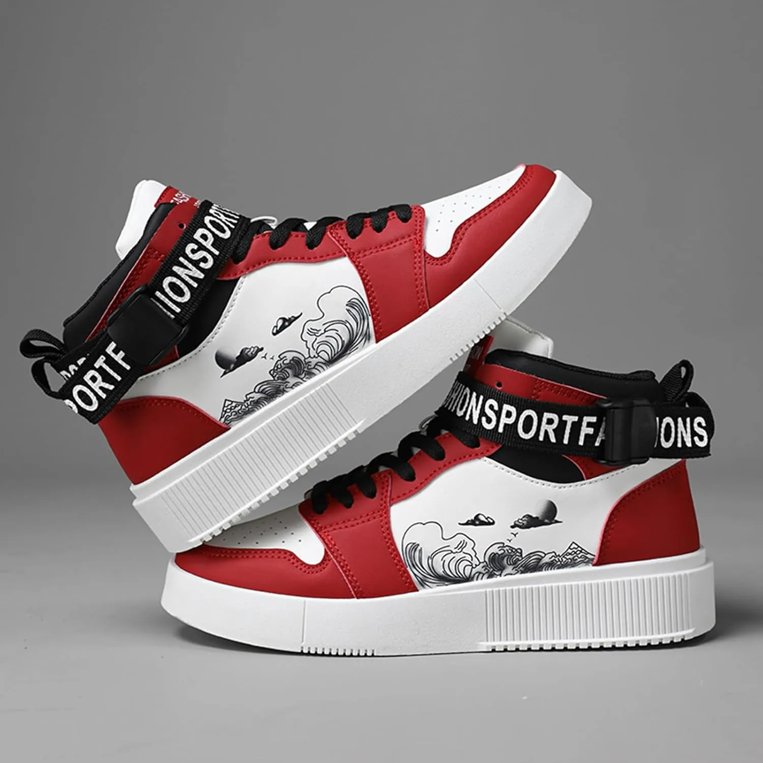 Men's Fashion Sneakers High Top Skate Shoes Stylish Street Sneakers Casual Walking Shoes