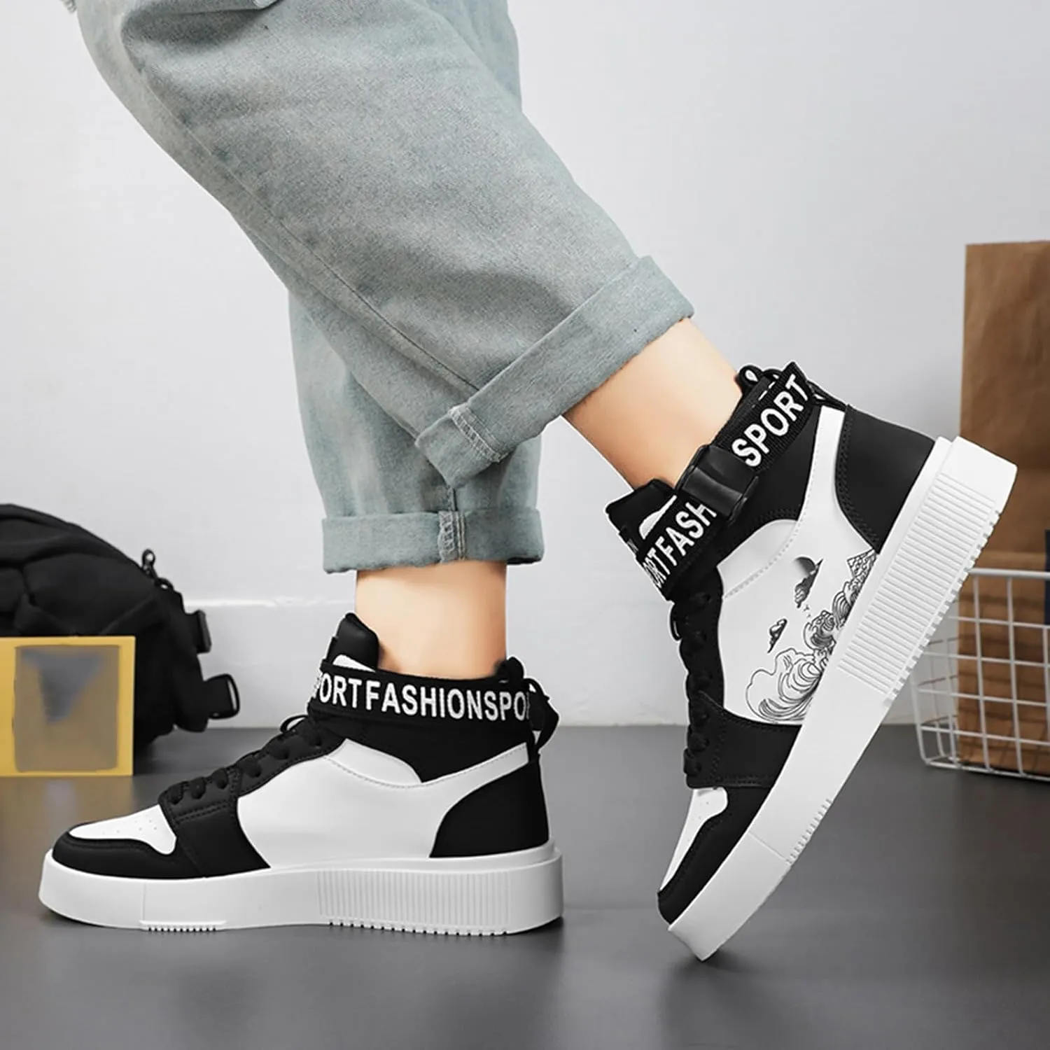 Men's Fashion Sneakers High Top Skate Shoes Stylish Street Sneakers Casual Walking Shoes