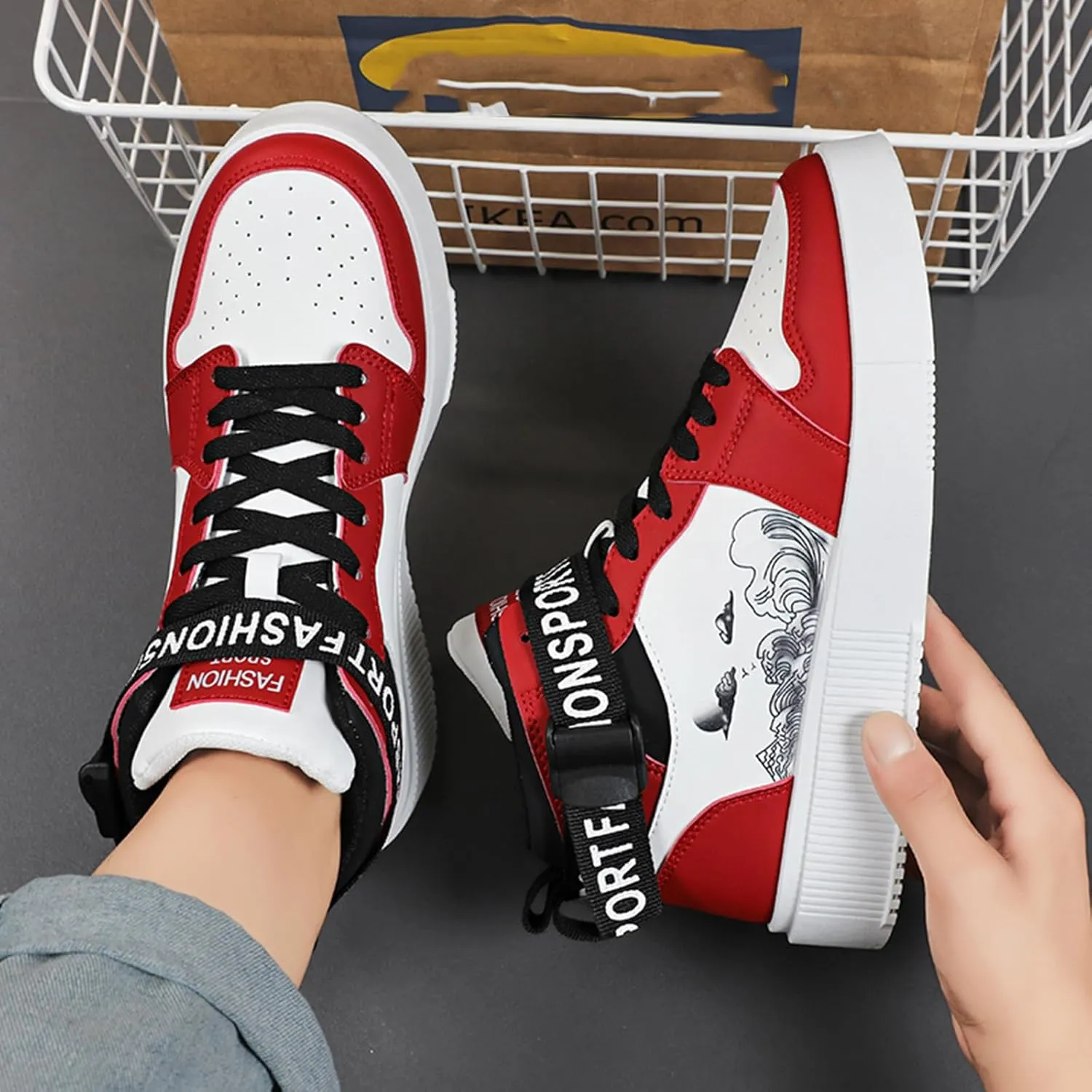 Men's Fashion Sneakers High Top Skate Shoes Stylish Street Sneakers Casual Walking Shoes