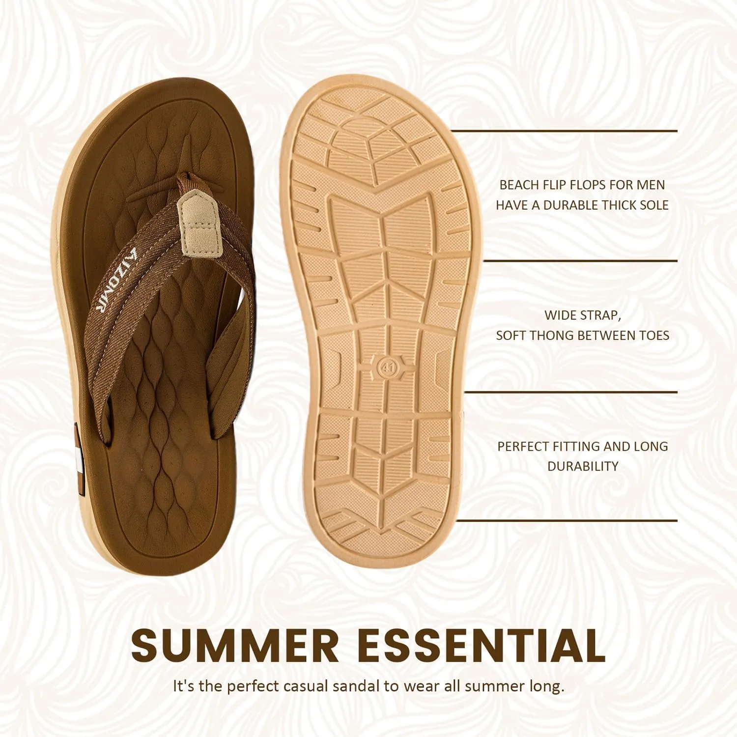 Men's Flip Flops Summer Beach Soft Comfort Thong Sandals Open-Toe Shoes Outdoor Water Resistant Lightweight Sandals