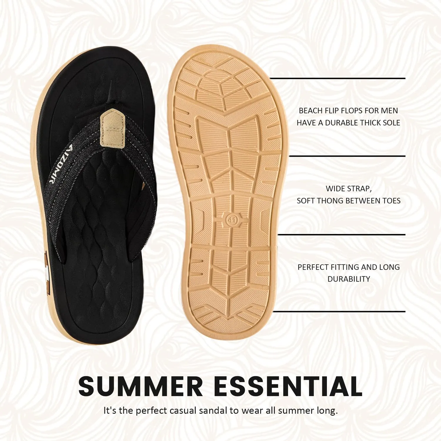 Men's Flip Flops Summer Beach Soft Comfort Thong Sandals Open-Toe Shoes Outdoor Water Resistant Lightweight Sandals