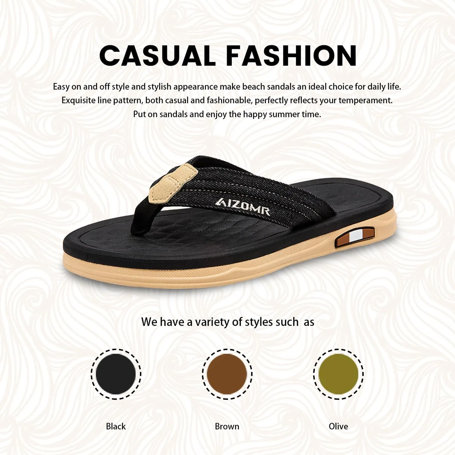 Men's Flip Flops Summer Beach Soft Comfort Thong Sandals Open-Toe Shoes Outdoor Water Resistant Lightweight Sandals
