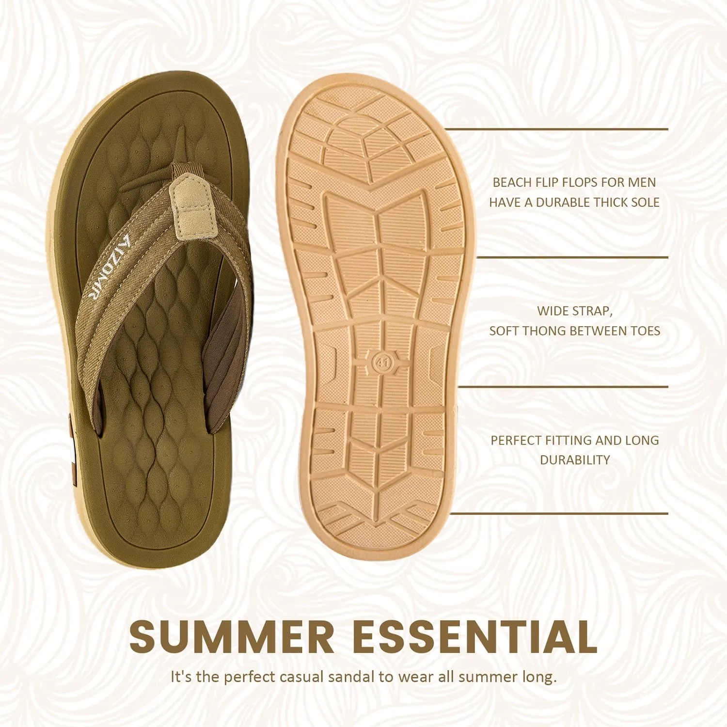 Men's Flip Flops Summer Beach Soft Comfort Thong Sandals Open-Toe Shoes Outdoor Water Resistant Lightweight Sandals