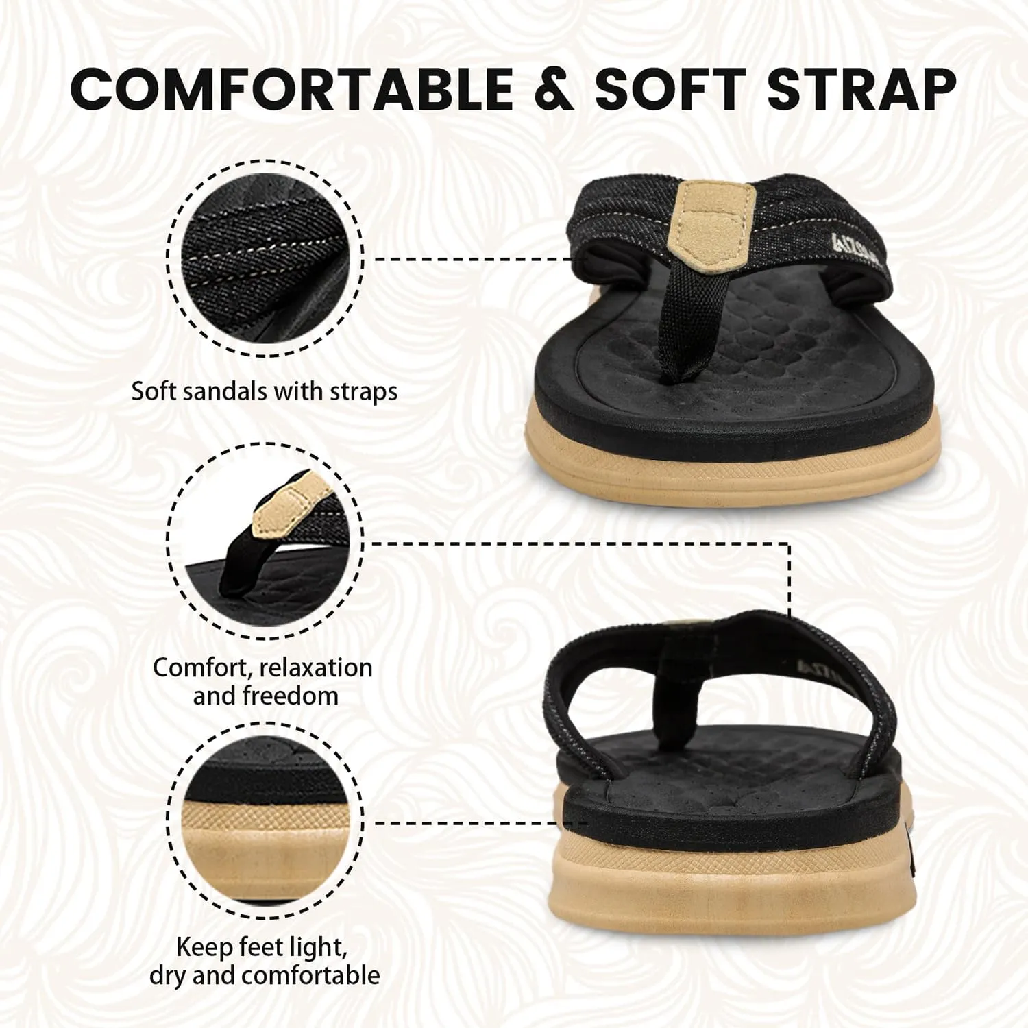 Men's Flip Flops Summer Beach Soft Comfort Thong Sandals Open-Toe Shoes Outdoor Water Resistant Lightweight Sandals