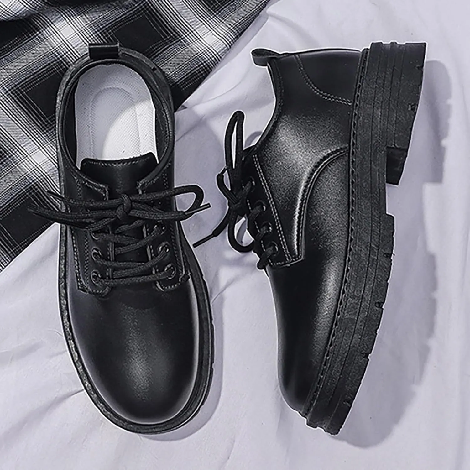 Mens Platform Dress Shoes Arch Support Matte Leather Shoe Classic Retro Derby Shoe Men Durable Street Sneakers Lace Up Formal Snkeaker Thick Sole Oxfords Round Toe Leather Shoes Men