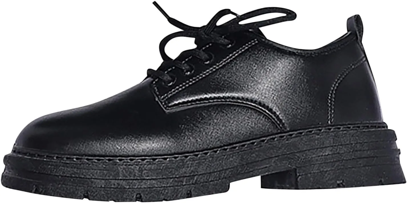 Mens Platform Dress Shoes Arch Support Matte Leather Shoe Classic Retro Derby Shoe Men Durable Street Sneakers Lace Up Formal Snkeaker Thick Sole Oxfords Round Toe Leather Shoes Men