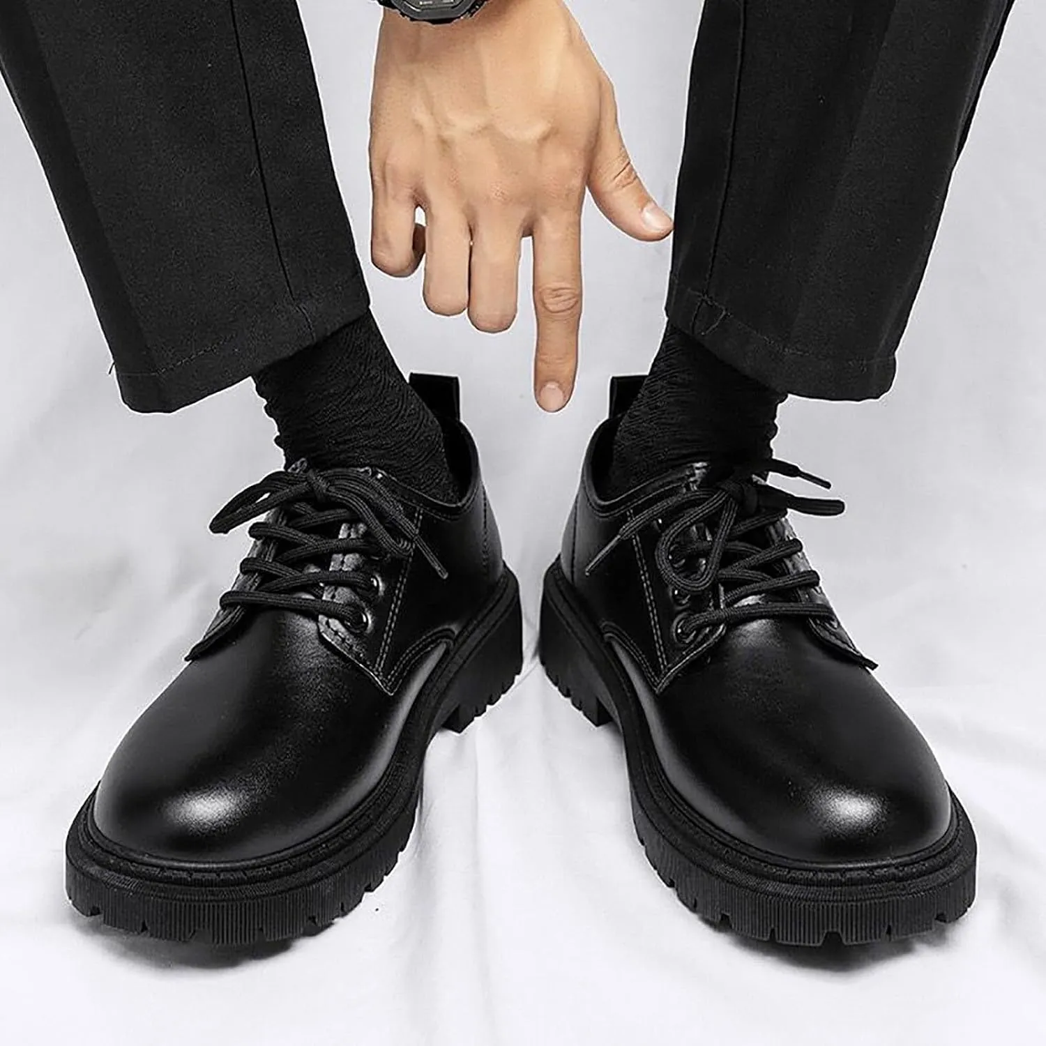 Mens Platform Dress Shoes Arch Support Matte Leather Shoe Classic Retro Derby Shoe Men Durable Street Sneakers Lace Up Formal Snkeaker Thick Sole Oxfords Round Toe Leather Shoes Men