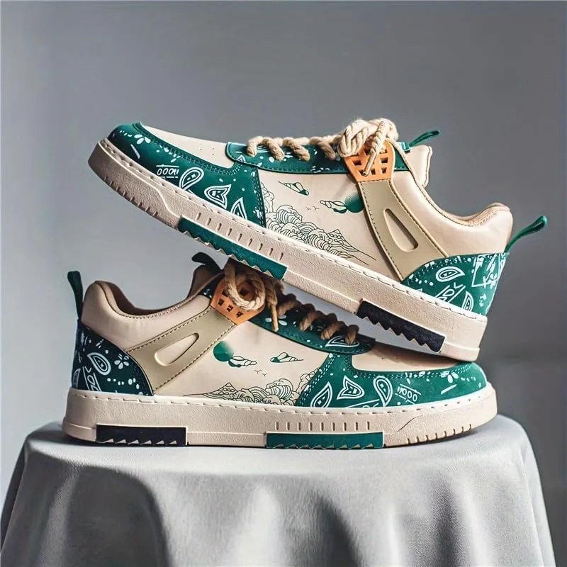Mens Sneakers Outdoor Casual Board Shoes Fashion PU Breathable Running Shoes Lace Up Youth Model