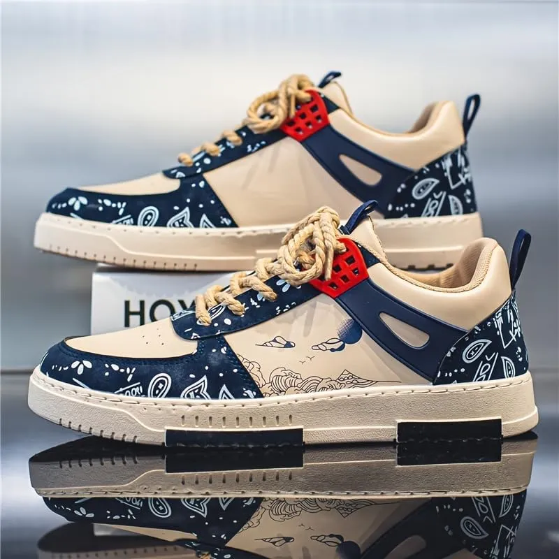Mens Sneakers Outdoor Casual Board Shoes Fashion PU Breathable Running Shoes Lace Up Youth Model