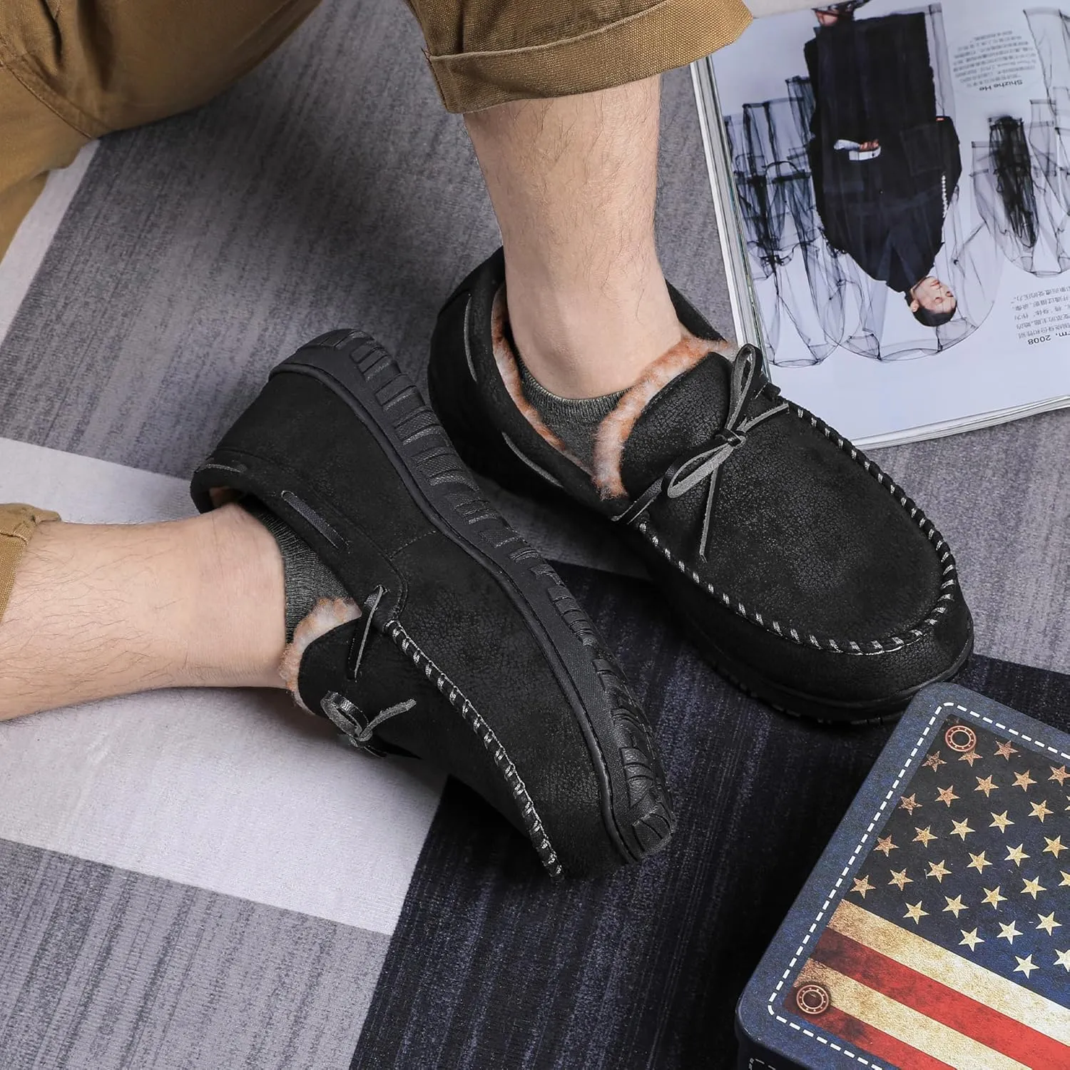 MIXIN Mens Slippers Indoor Outdoor Memory Foam House Shoes Anti-Slip Moccasins Slippers for Men