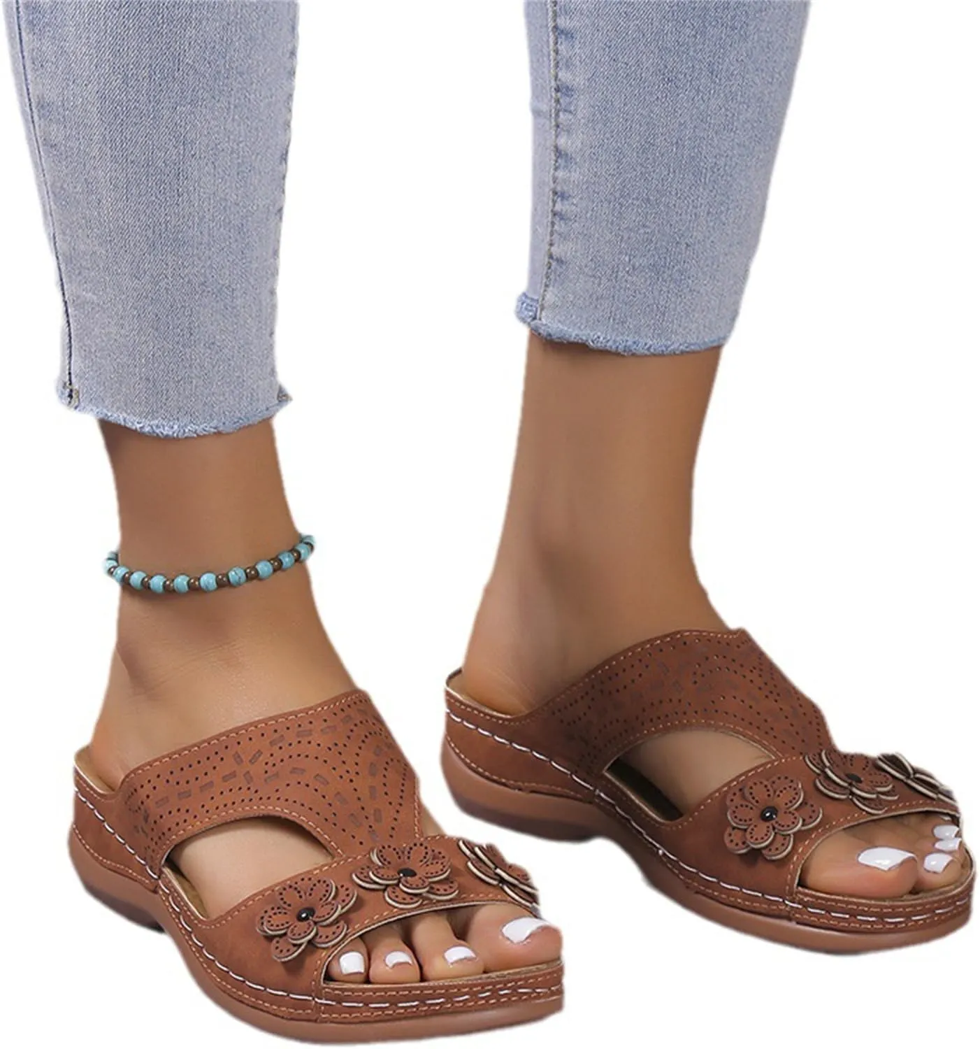 Orthopedic Sandals for Women Arch Support Comfortable Open Toe Slippers Hollow Platform Slip-on Slipper Beach Shoes