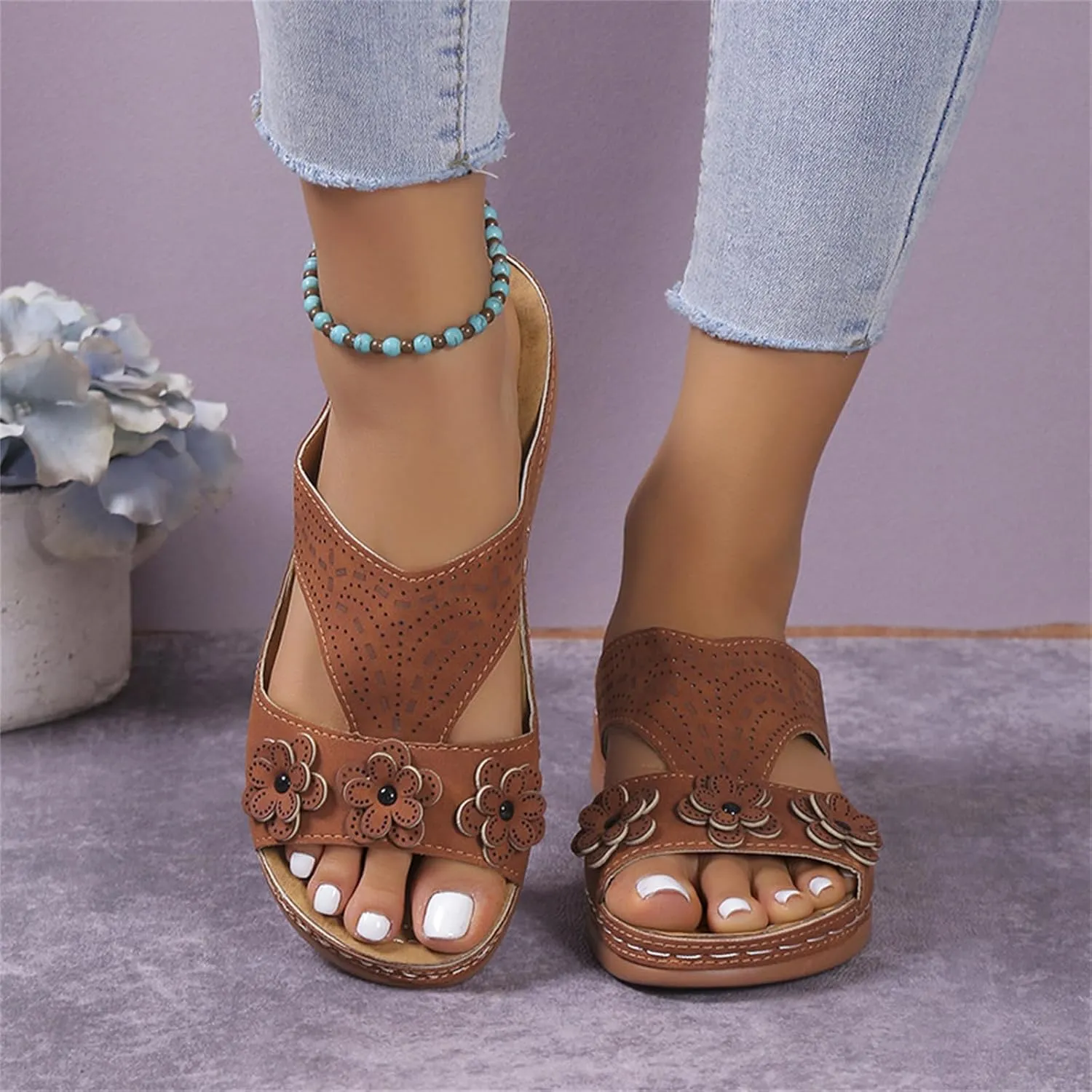 Orthopedic Sandals for Women Arch Support Comfortable Open Toe Slippers Hollow Platform Slip-on Slipper Beach Shoes