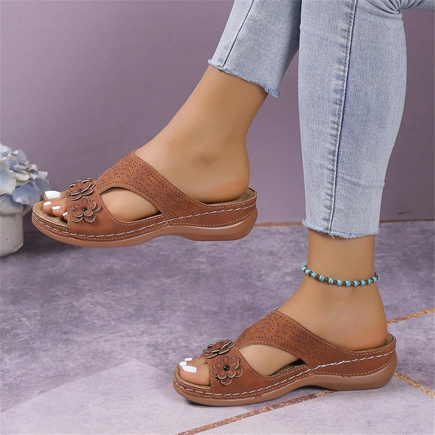 Orthopedic Sandals for Women Arch Support Comfortable Open Toe Slippers Hollow Platform Slip-on Slipper Beach Shoes