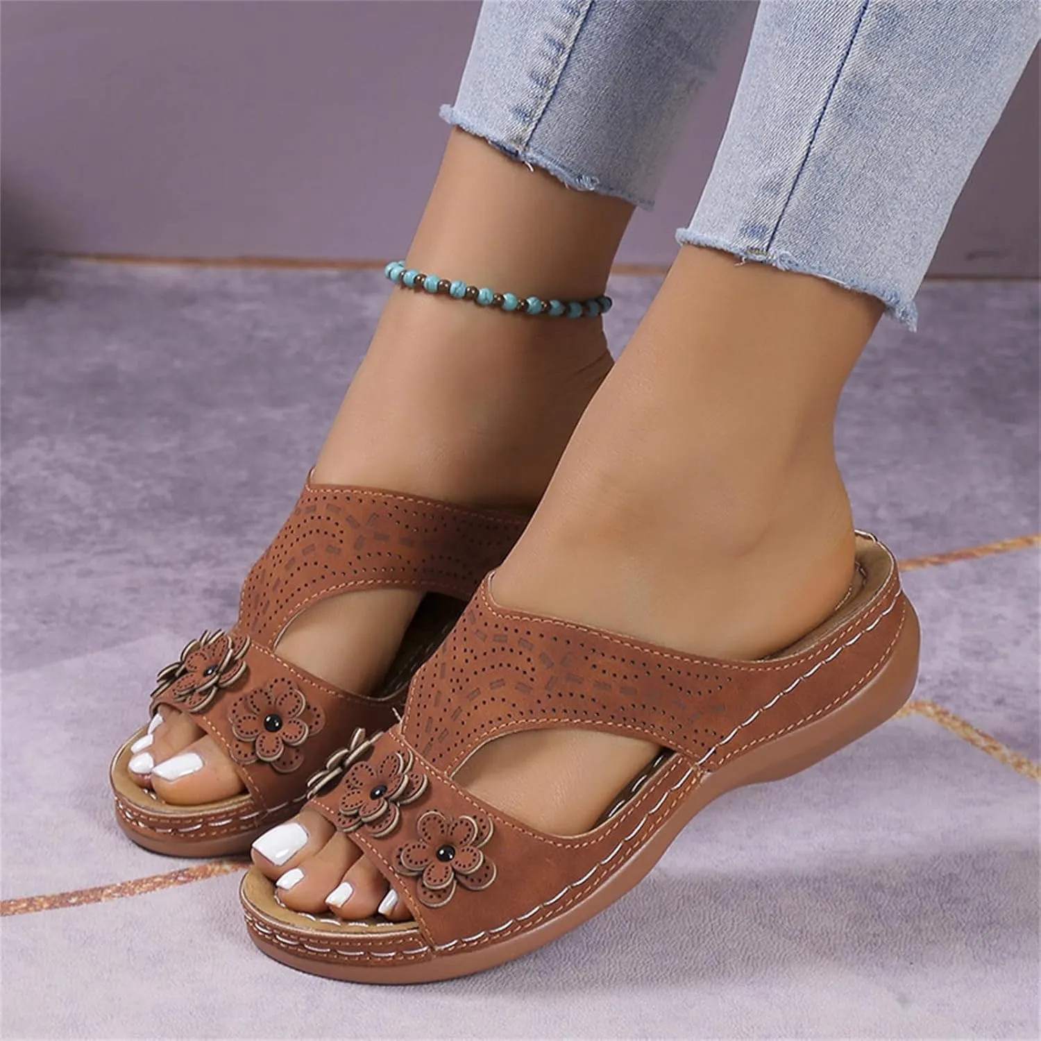 Orthopedic Sandals for Women Arch Support Comfortable Open Toe Slippers Hollow Platform Slip-on Slipper Beach Shoes