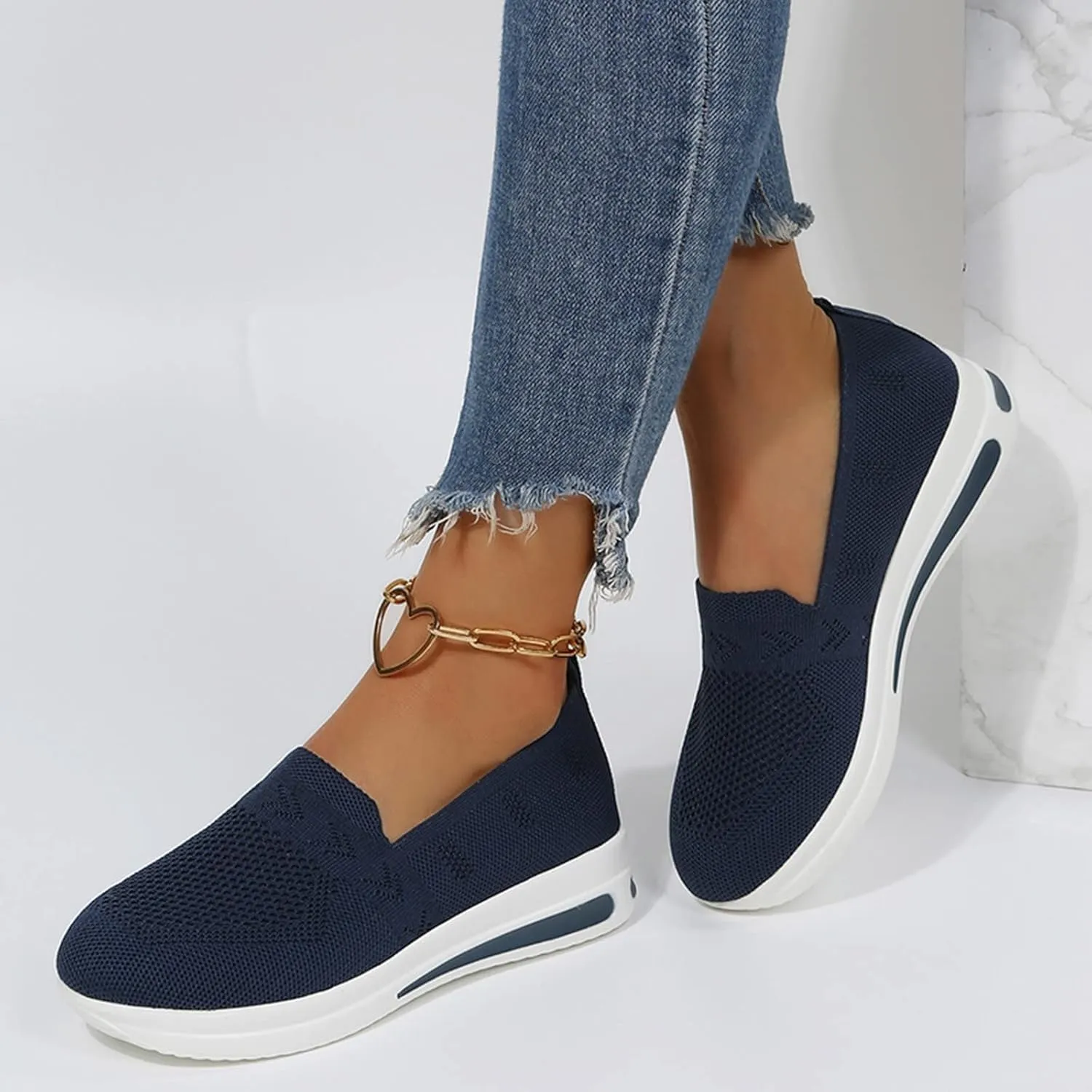 Orthopedic Shoes for Women Slip on Sneakers Comfort Non Slip Work Sneakers Woven Arch Support Breathable Walking Shoes