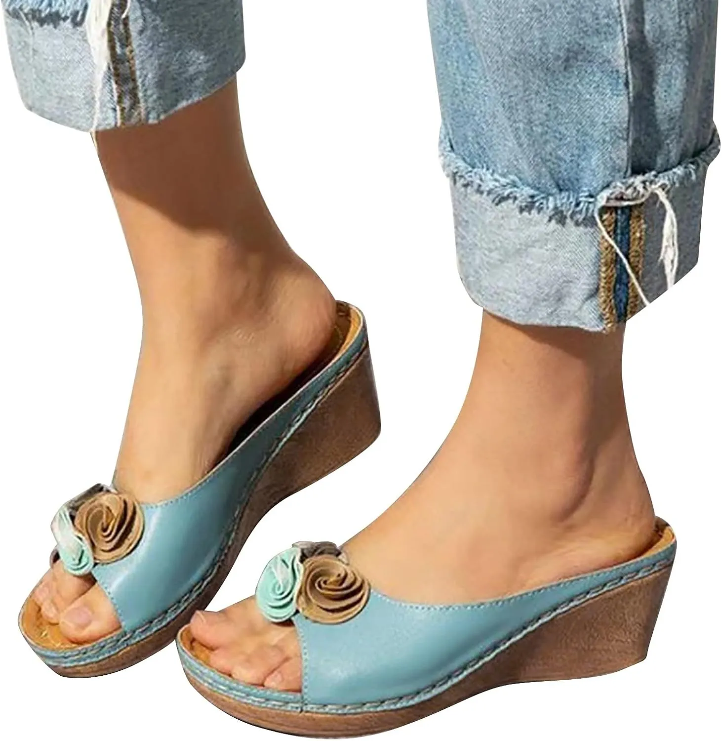 Platform Sandals Women Adjustable T Strap Comfortable with Block Heel and Open Toe for Retro Inspired Summer Fashion Orthopedic Sandal Beach Dressy Flip Flops for Wide Toe 2025 Spring