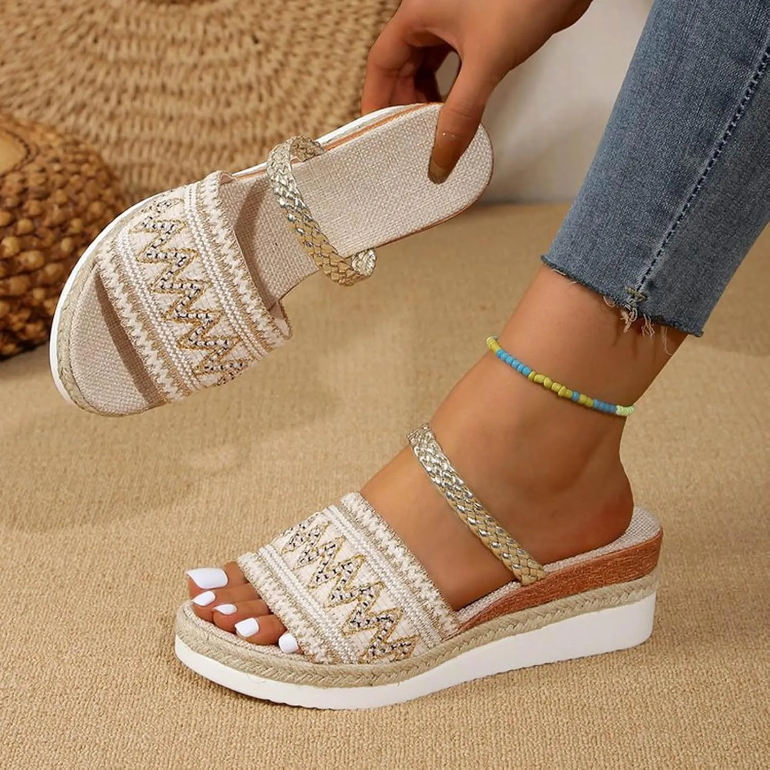 Platform Sandals Women Women's Ankle Strap Low Wedge Sandals Black Sandals Women Slide Sandals Platform Sandals
