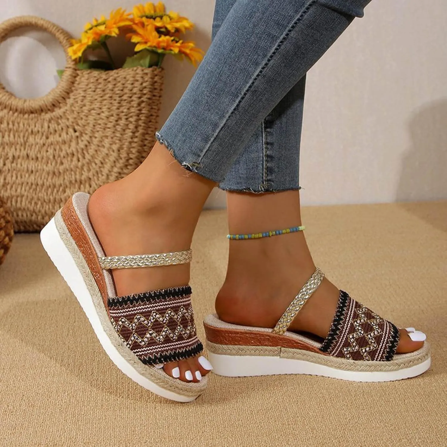 Platform Sandals Women Women's Ankle Strap Low Wedge Sandals Black Sandals Women Slide Sandals Platform Sandals