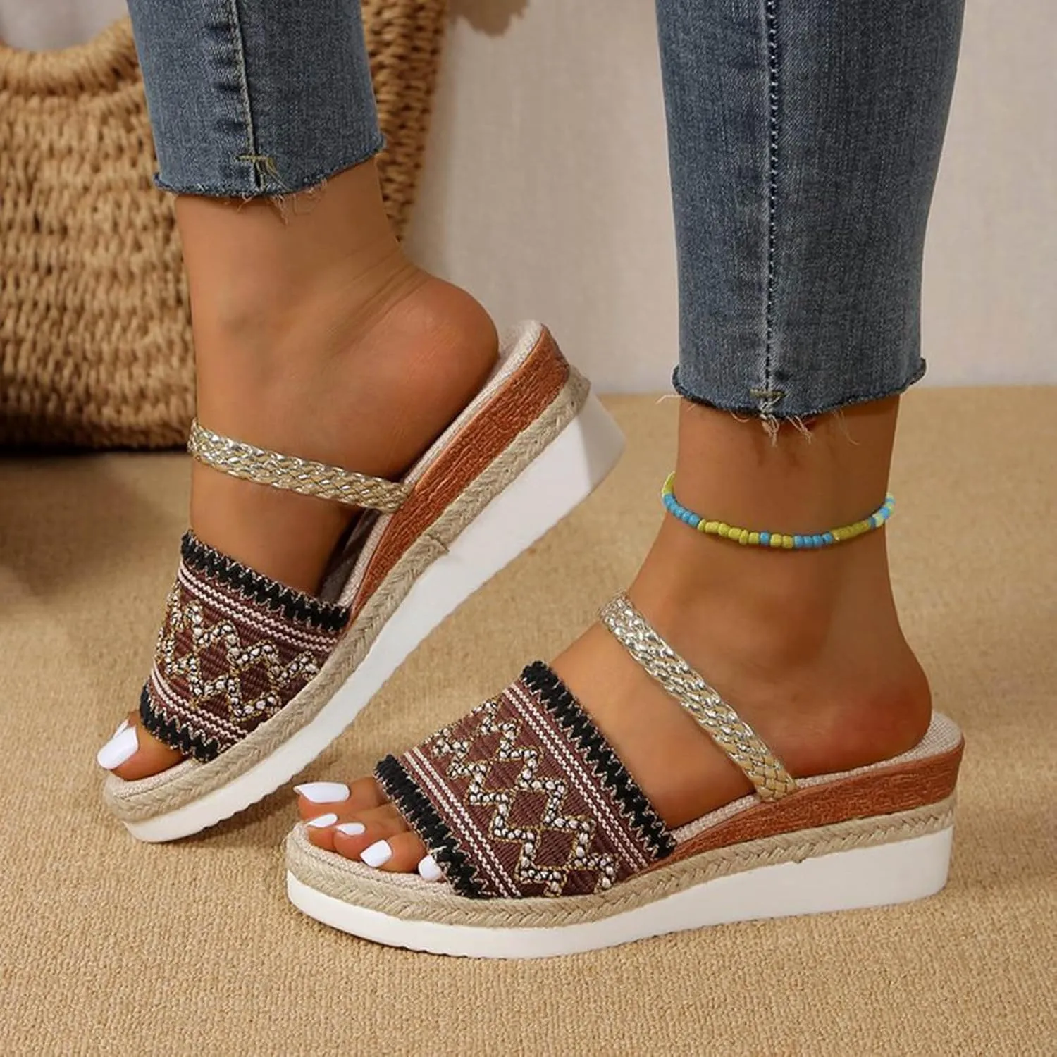 Platform Sandals Women Women's Ankle Strap Low Wedge Sandals Black Sandals Women Slide Sandals Platform Sandals