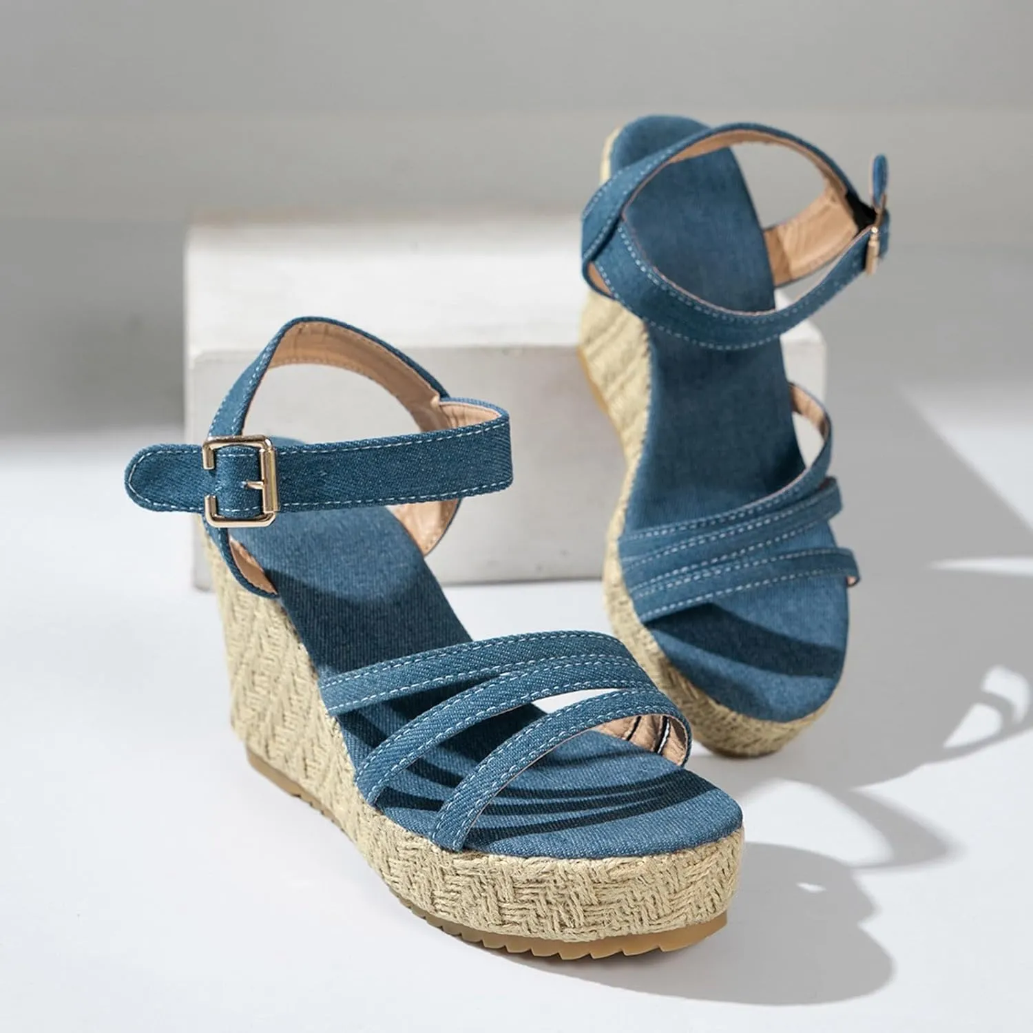 Platform Sandals Women's Classic Wedge Heels Sandals Silver Wedges Women's Casual Platform Open Toe Wedge Sandal
