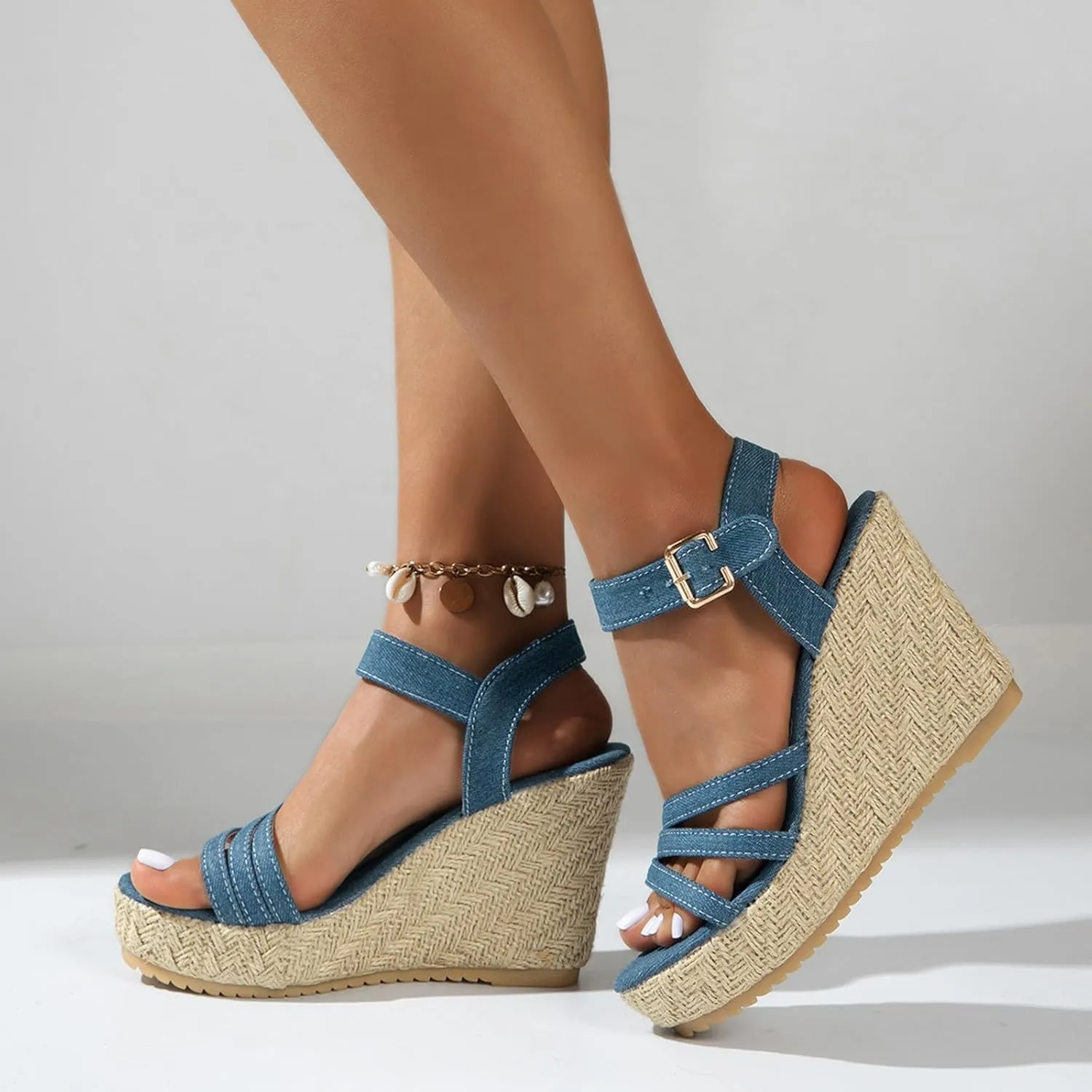 Platform Sandals Women's Classic Wedge Heels Sandals Silver Wedges Women's Casual Platform Open Toe Wedge Sandal