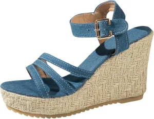Platform Sandals Women's Classic Wedge Heels Sandals Silver Wedges Women's Casual Platform Open Toe Wedge Sandal