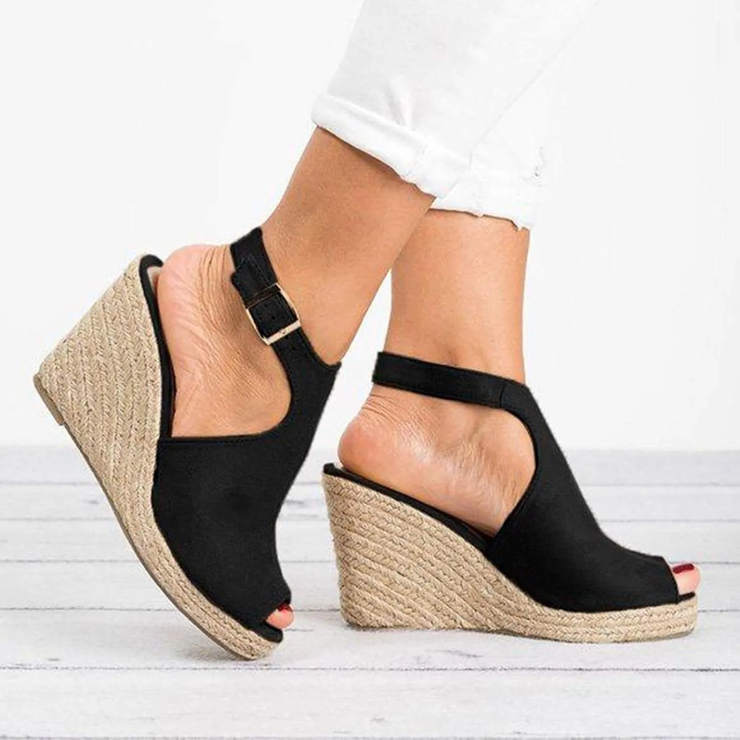 Rvidbe Platform Sandals for Women Sexy Women's Peep Toe Platform Sandals Summer Casual Ankle Buckle Wedge Sandals Shoes