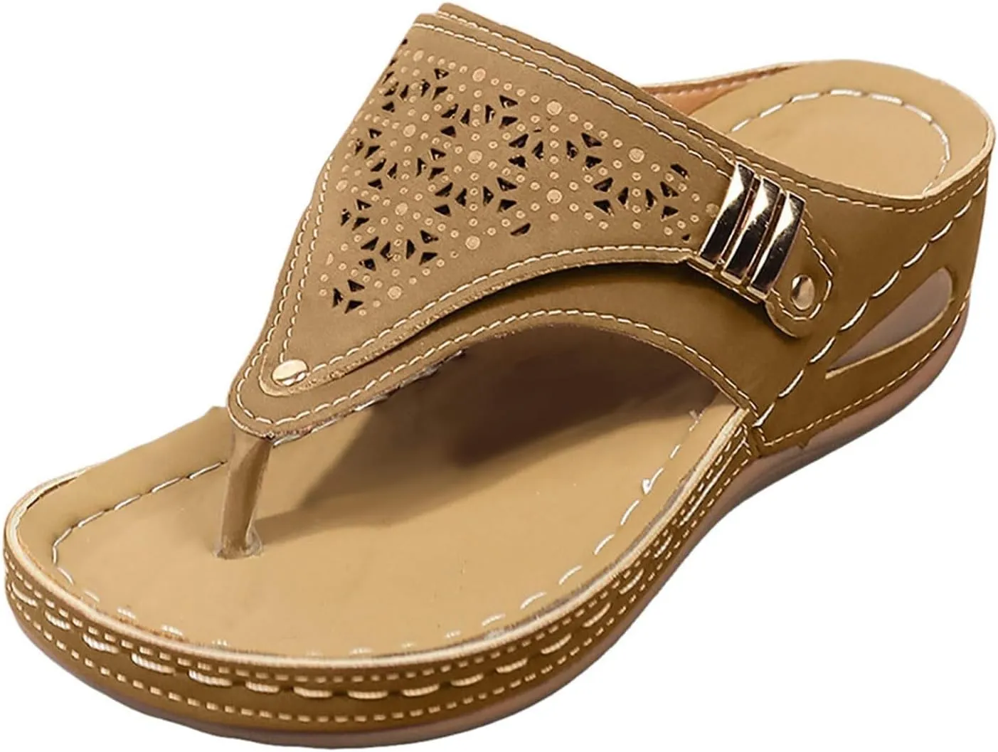 Sandals for Women 2025 Dressy Wedge Comfortable Orthopedic Sandals with Arch Support Summer Breathable Cutout Open Toe Flip Flops Flat Platform Slip on Slippers Boho Beach Walking Shoes