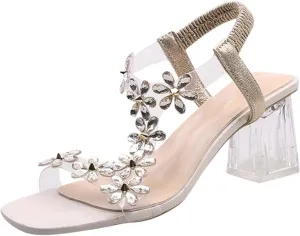 Sandals for Women 2025 Low Block Heels Sandals Open Toe Sandals Square Toe Bridal Shoes Ankle Strap Summer Heels