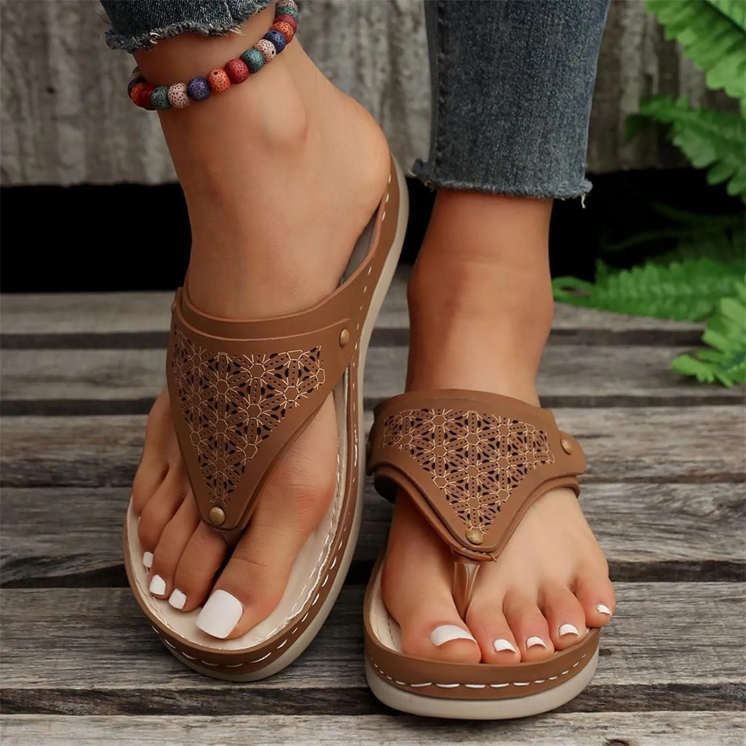 Sandals for Women 2025 Summer Orthopedic Arch Support Wedge Slip on Sandals Casual Beach Walking Wedges Flip Flops