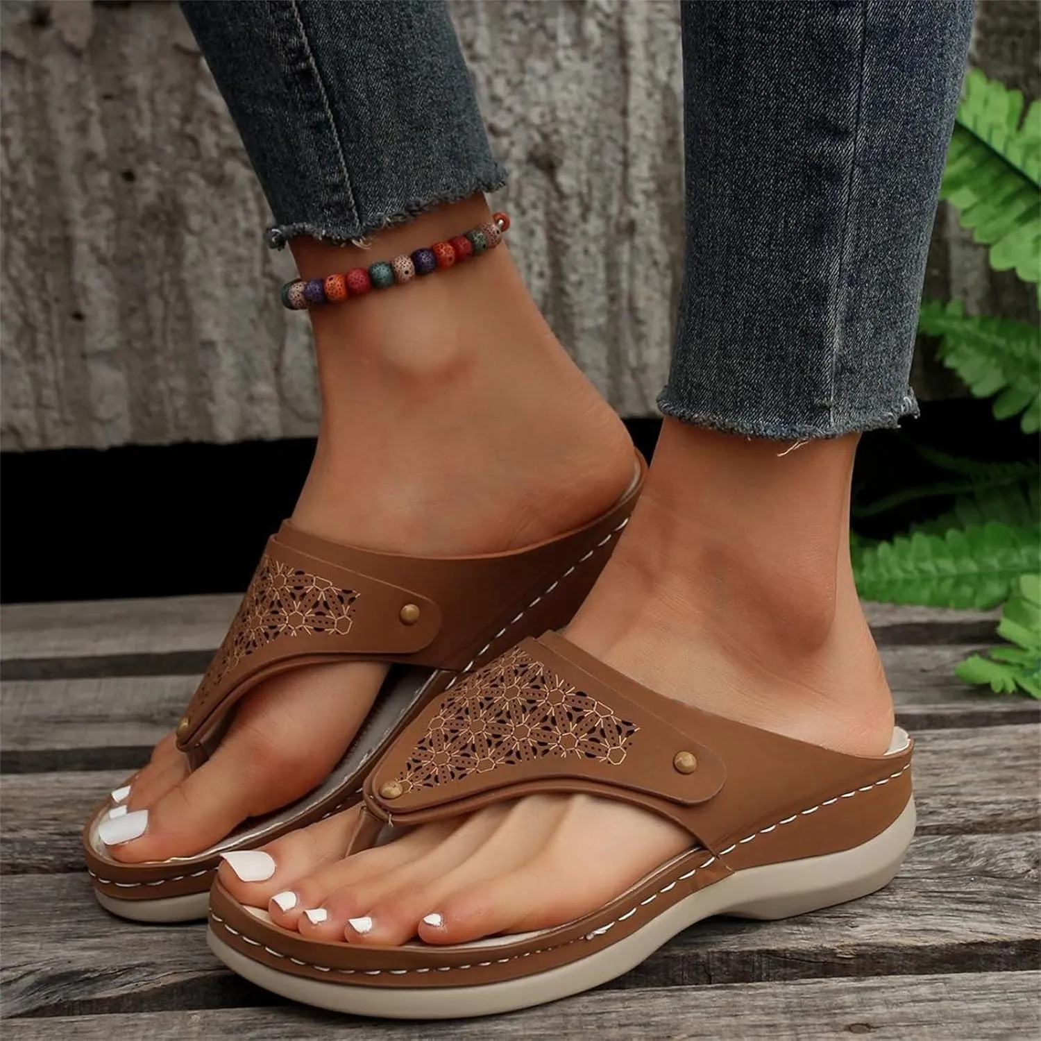 Sandals for Women 2025 Summer Orthopedic Arch Support Wedge Slip on Sandals Casual Beach Walking Wedges Flip Flops