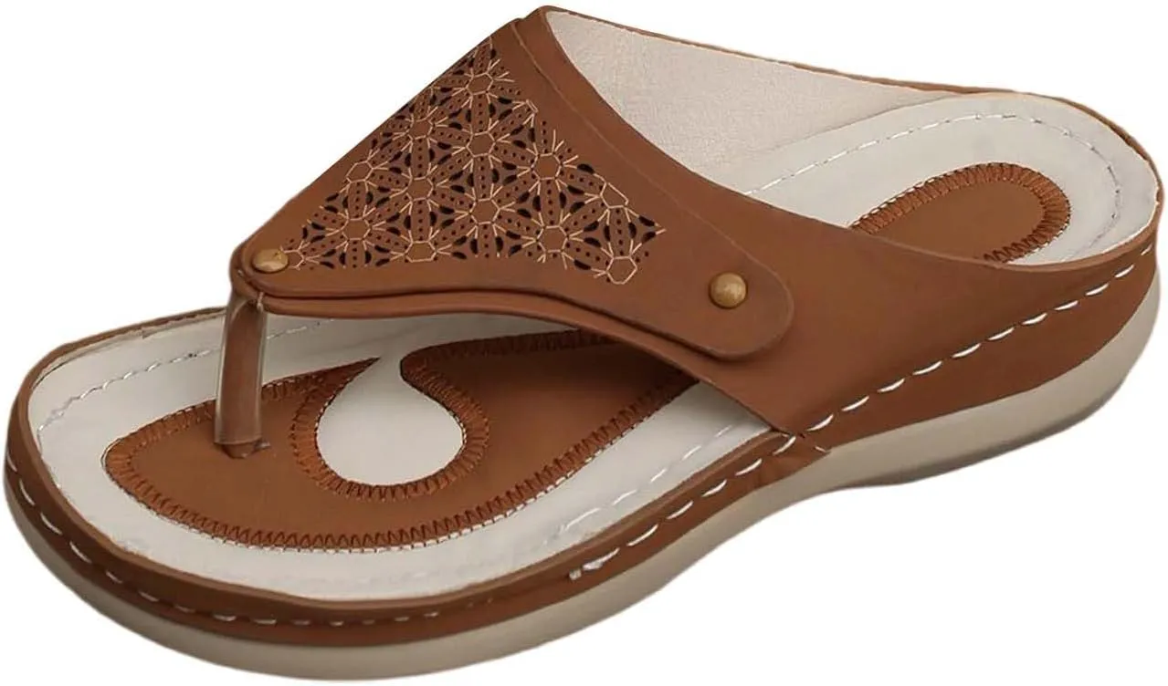 Sandals for Women 2025 Summer Orthopedic Arch Support Wedge Slip on Sandals Casual Beach Walking Wedges Flip Flops
