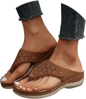 Sandals for Women 2025 Summer Orthopedic Arch Support Wedge Slip on Sandals Casual Beach Walking Wedges Flip Flops