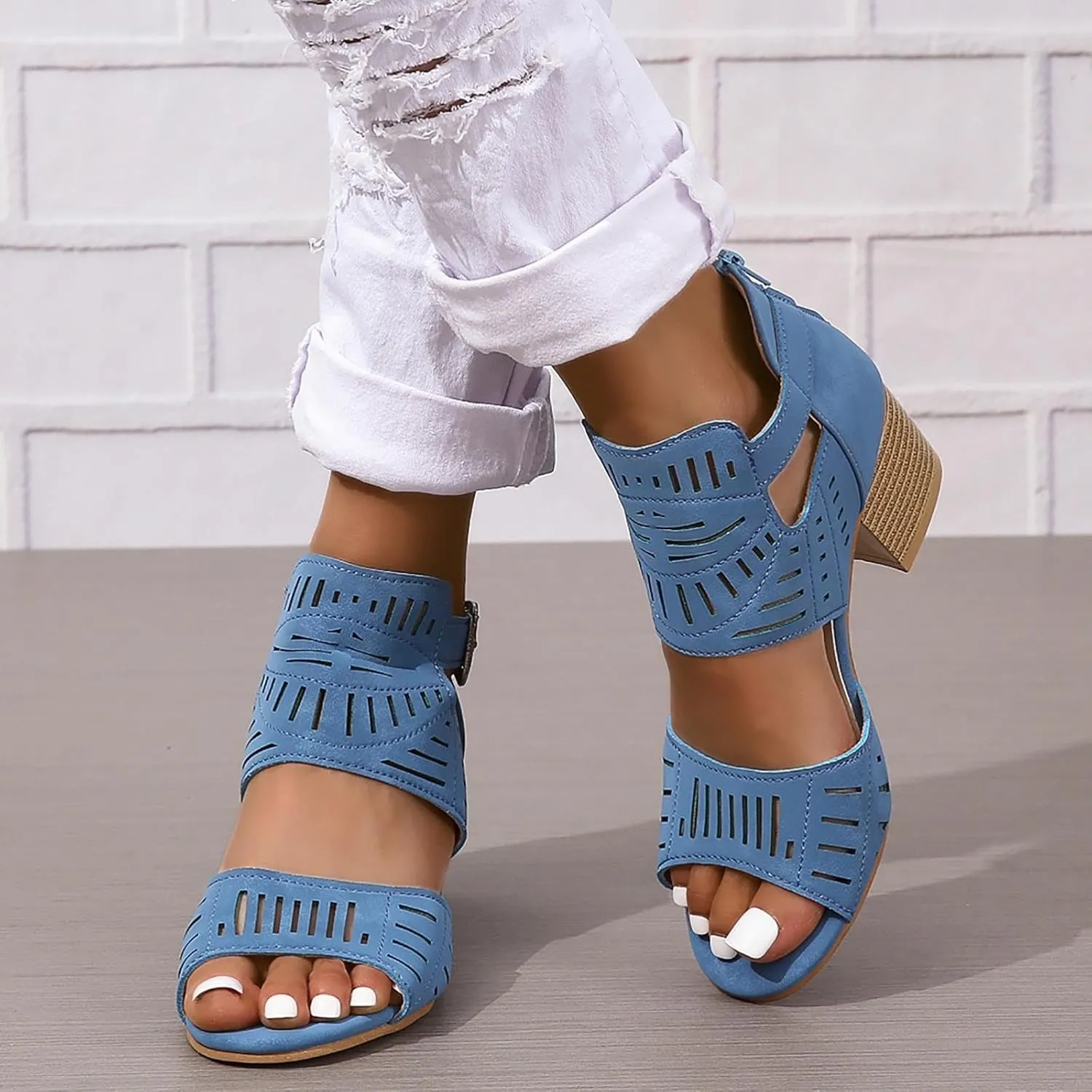 Sandals For Women Dressy Summer Toe Slingback Chunky Stacked Heel Ankle Booties Ankle Strap Sandals Women