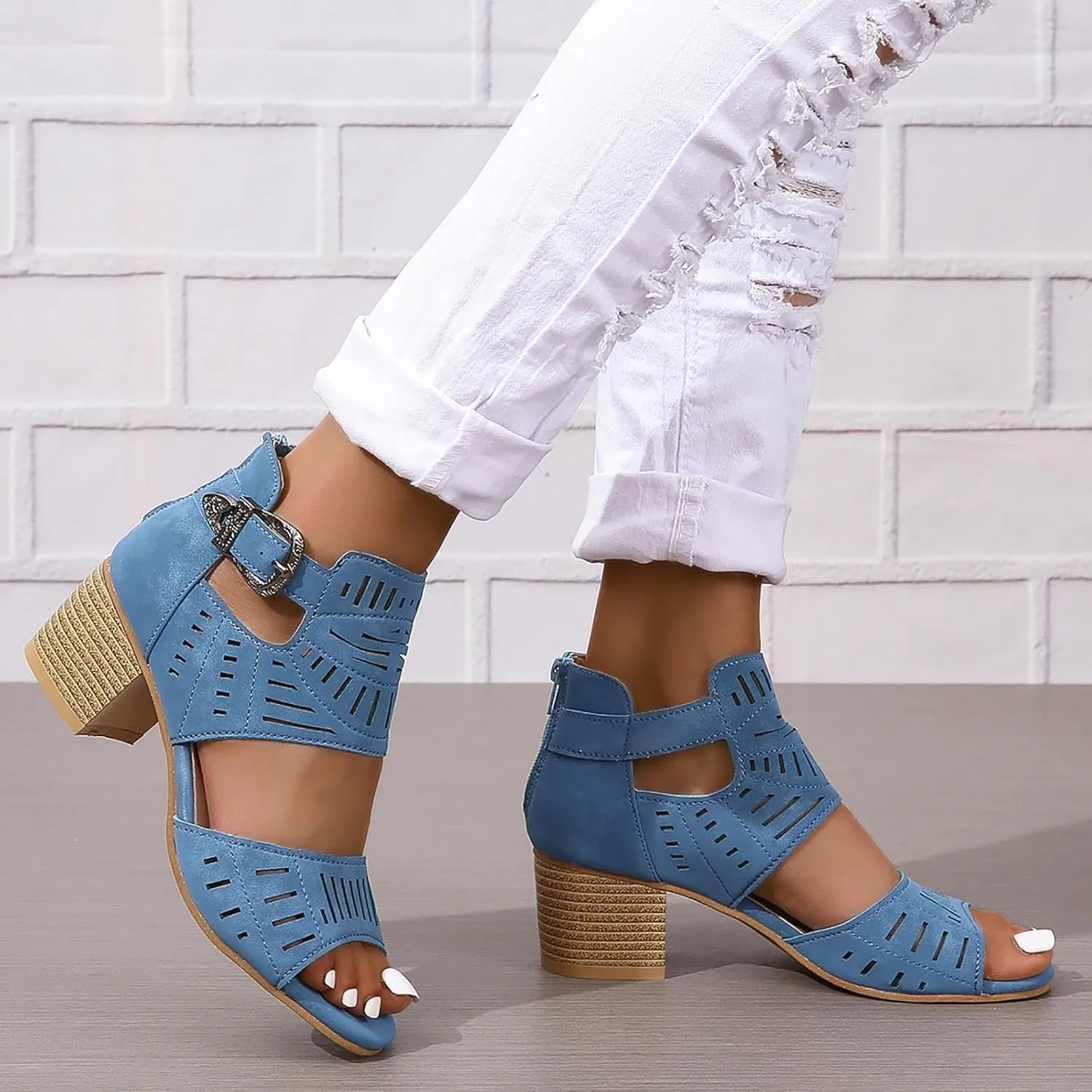 Sandals For Women Dressy Summer Toe Slingback Chunky Stacked Heel Ankle Booties Ankle Strap Sandals Women