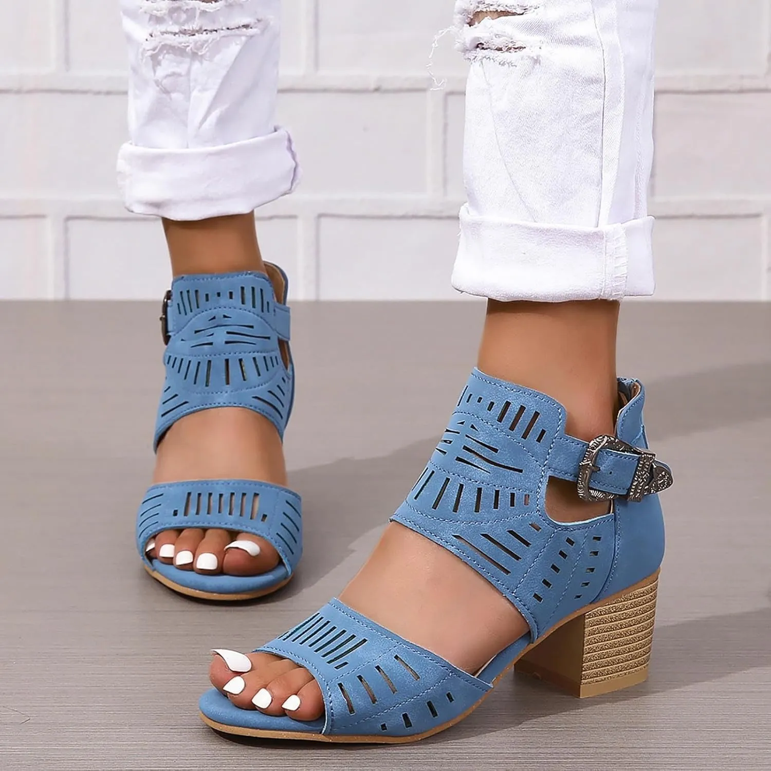 Sandals For Women Dressy Summer Toe Slingback Chunky Stacked Heel Ankle Booties Ankle Strap Sandals Women