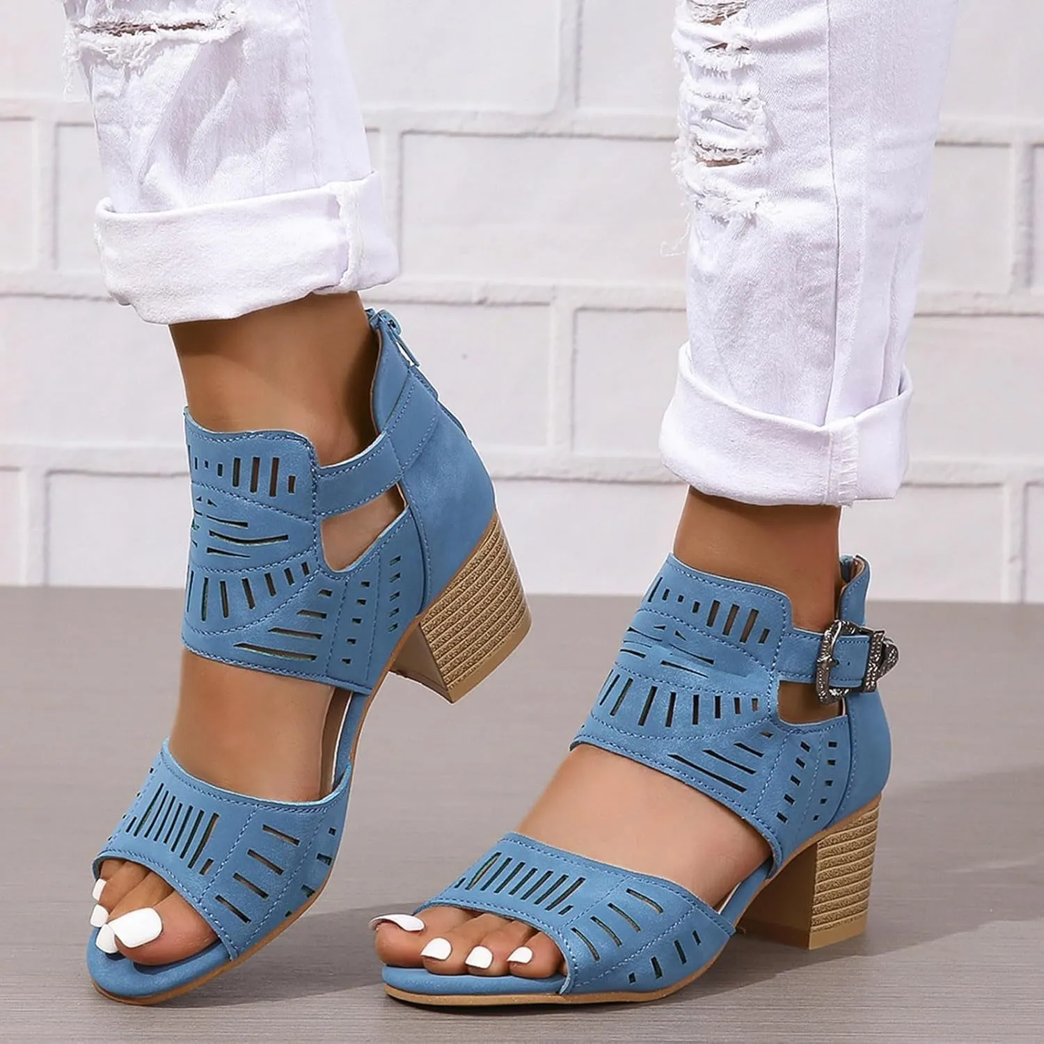 Sandals For Women Dressy Summer Toe Slingback Chunky Stacked Heel Ankle Booties Ankle Strap Sandals Women