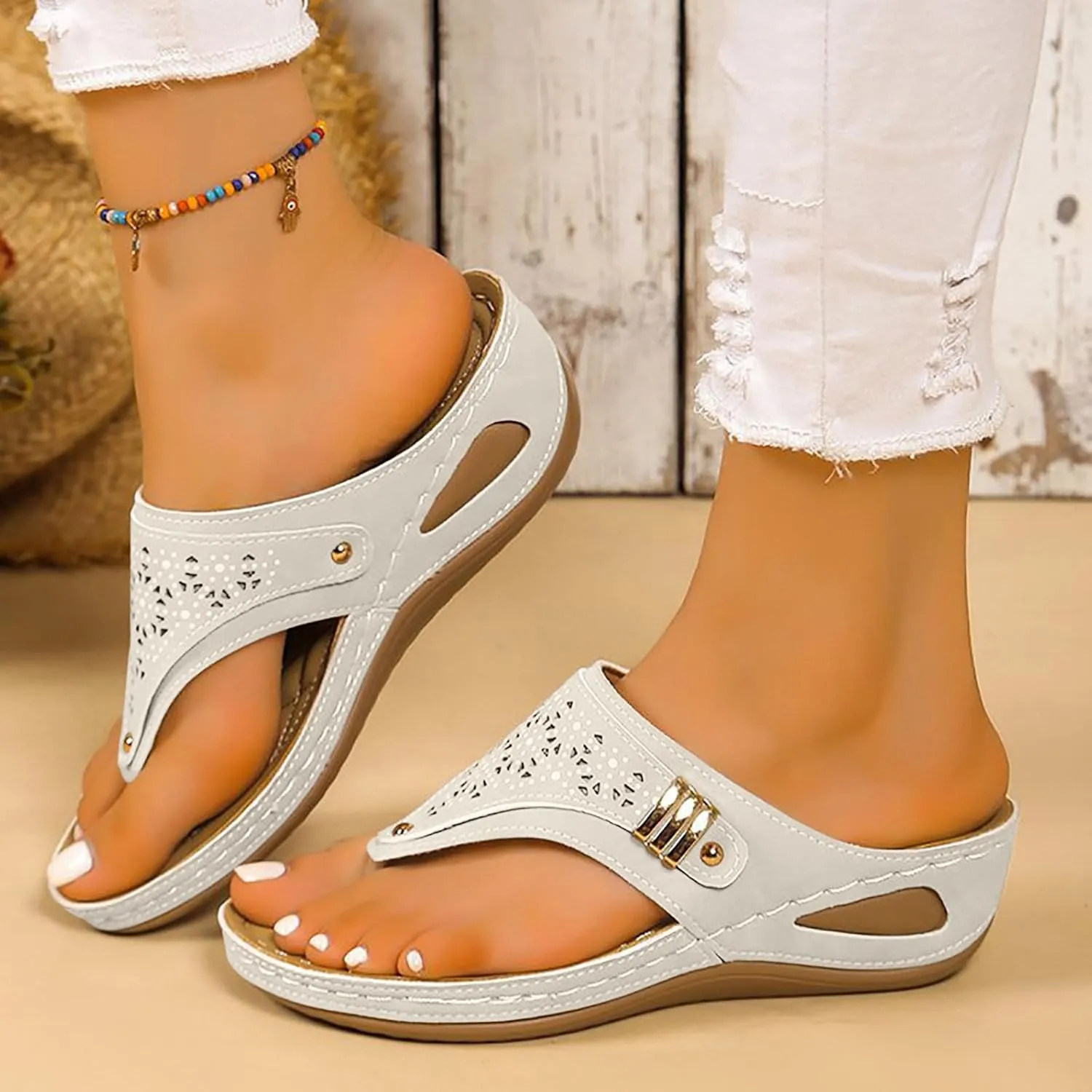 Sandals for Women with Arch Support Flip Flops Wedge Platform Sandals Dressy Slip On Casual Beach Shoes