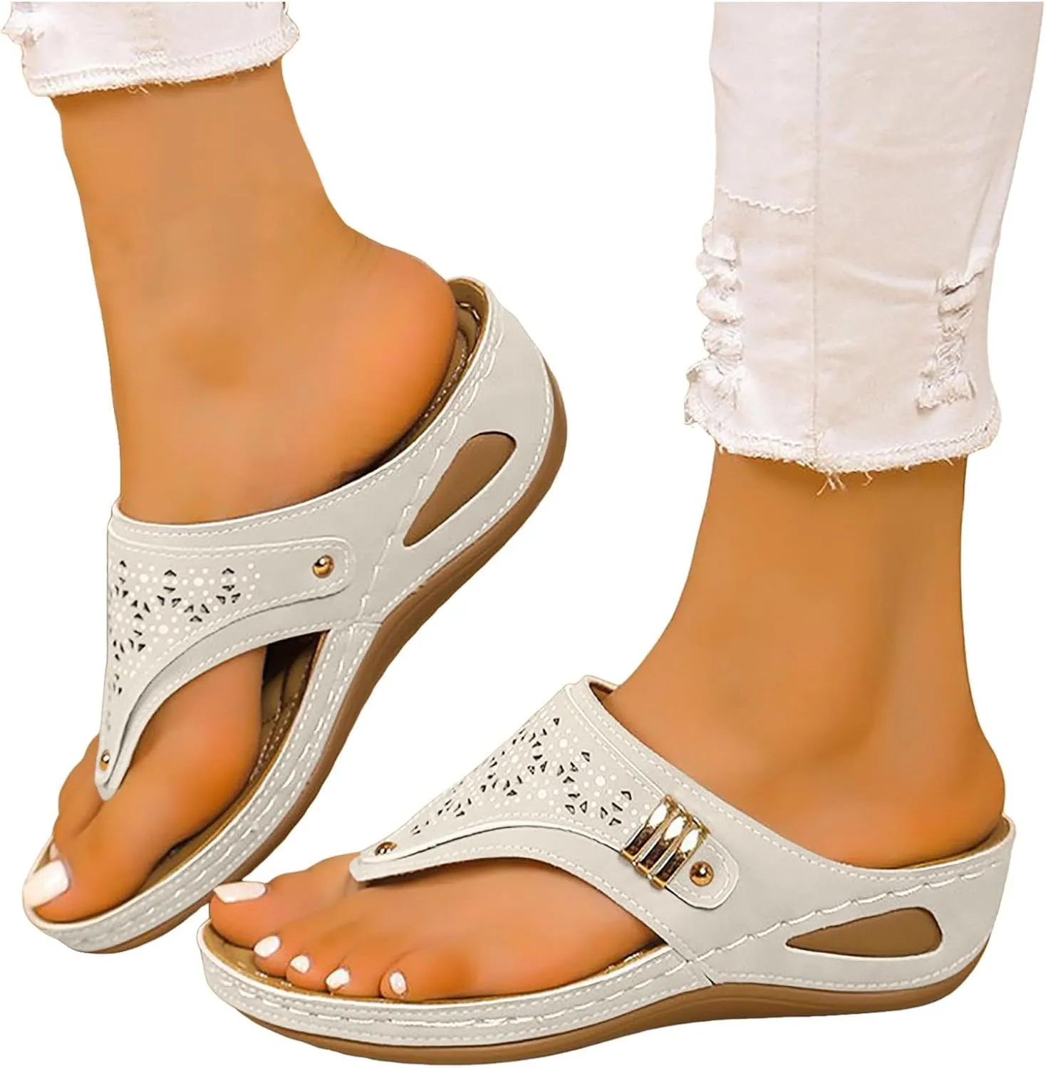 Sandals for Women with Arch Support Flip Flops Wedge Platform Sandals Dressy Slip On Casual Beach Shoes